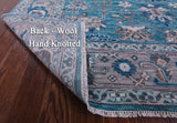 Blue Geometric Heriz Serapi Hand Knotted Wool Rug - 8' 1" X 9' 11" - Golden Nile