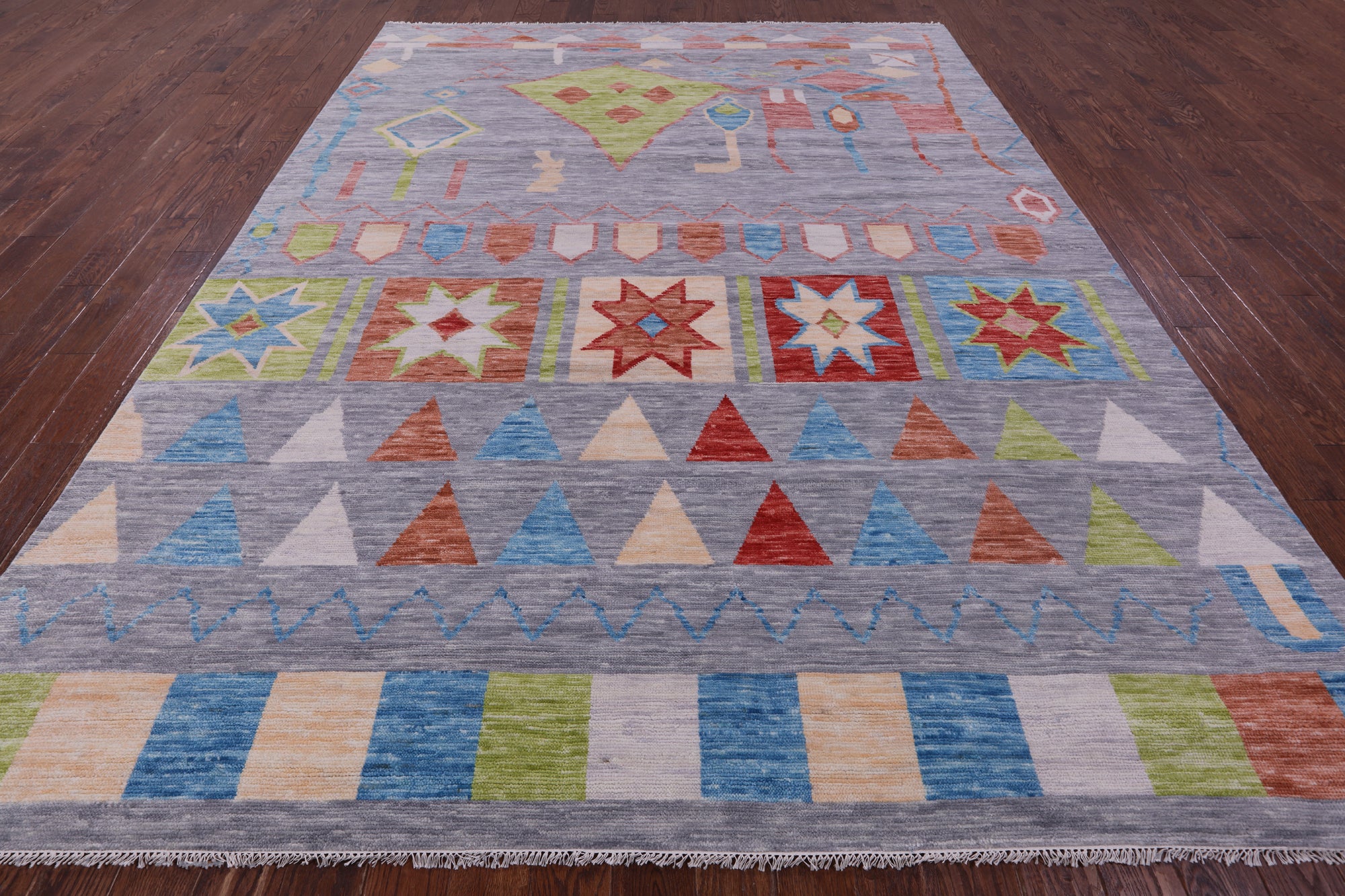 Grey Tribal Moroccan Hand Knotted Wool Rug - 8' 11" X 11' 11" - Golden Nile