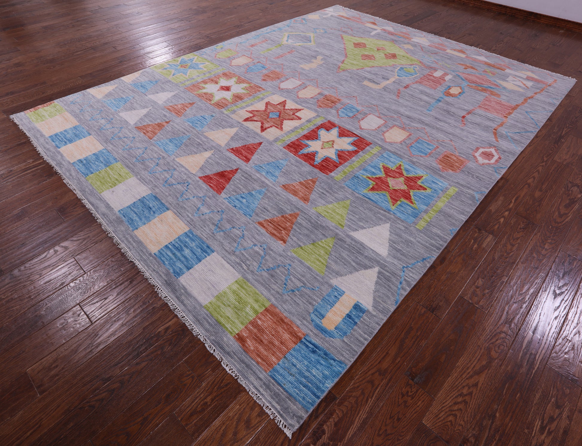 Grey Tribal Moroccan Hand Knotted Wool Rug - 8' 11" X 11' 11" - Golden Nile