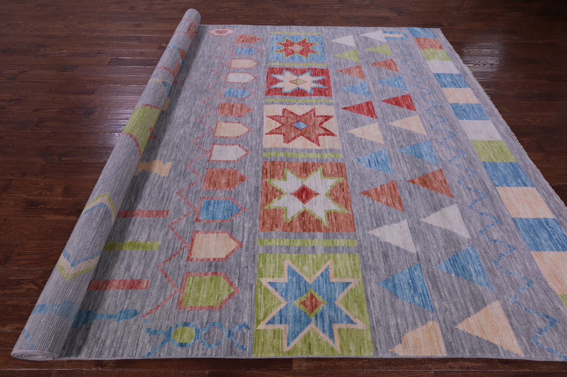 Grey Tribal Moroccan Hand Knotted Wool Rug - 8' 11" X 11' 11" - Golden Nile
