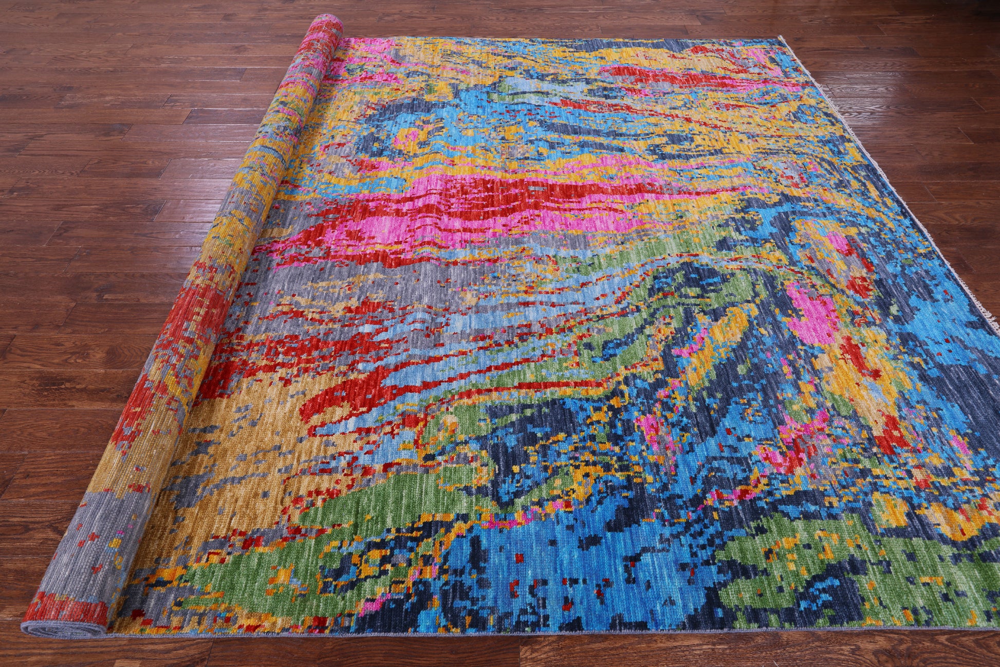 Abstract Contemporary Hand Knotted Wool Rug - 9' 1" X 11' 9" - Golden Nile