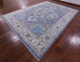 Blue Persian Heriz Serapi Hand Knotted Wool Rug - 10' 2" X 13' 11" - Golden Nile