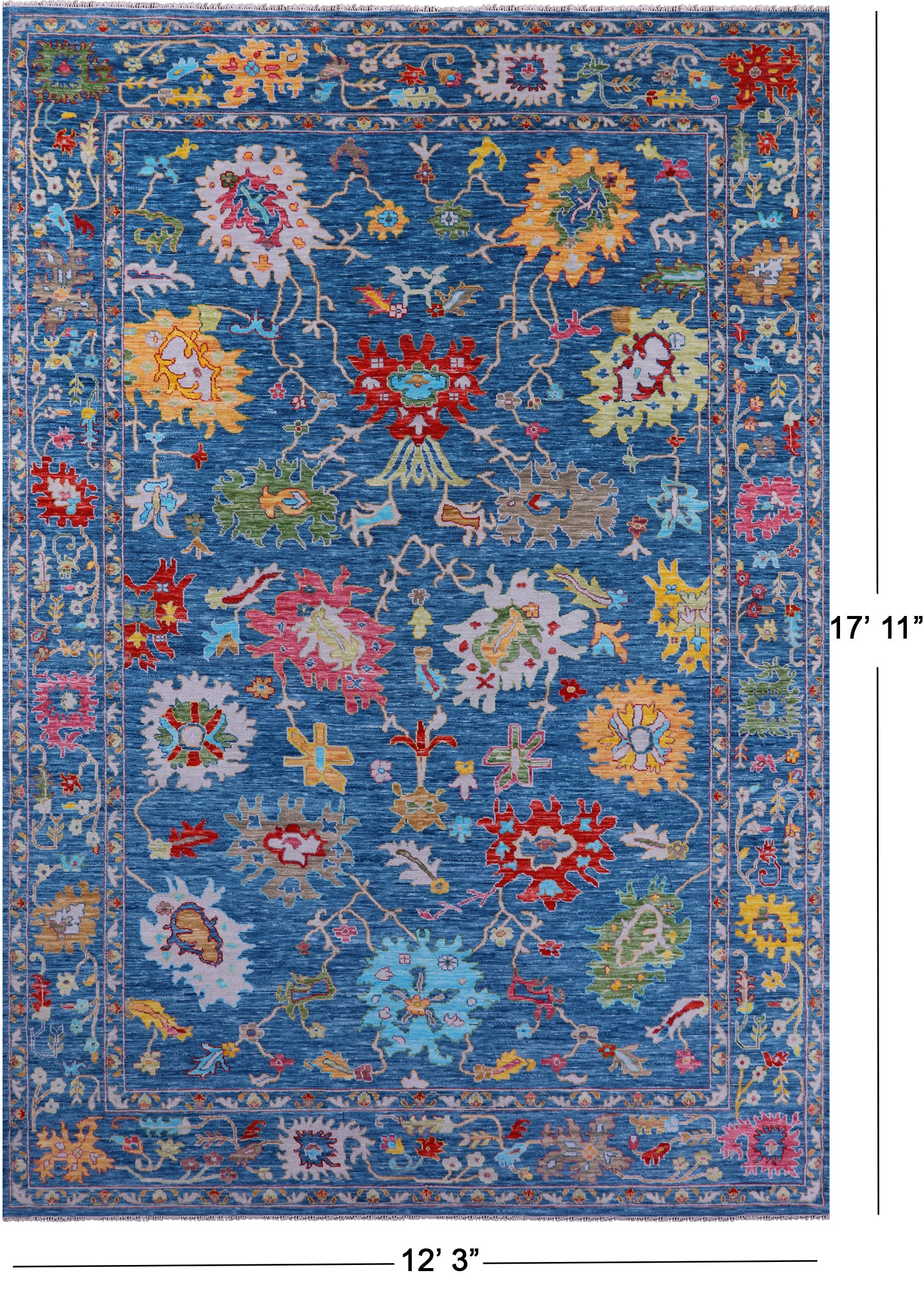 Blue Turkish Oushak Hand Knotted Wool Rug - 12' 3" X 17' 11" - Golden Nile