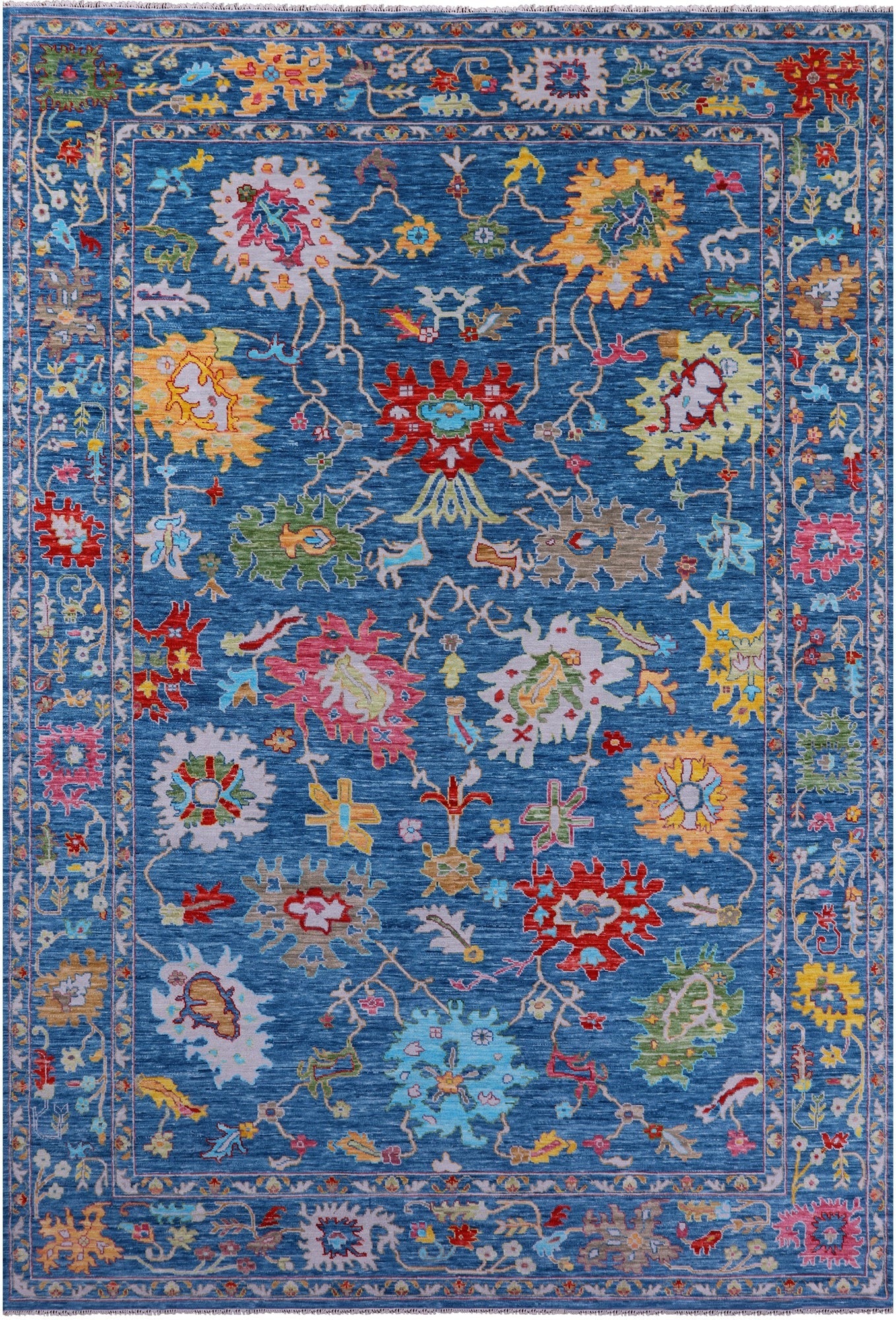 Blue Turkish Oushak Hand Knotted Wool Rug - 12' 3" X 17' 11" - Golden Nile