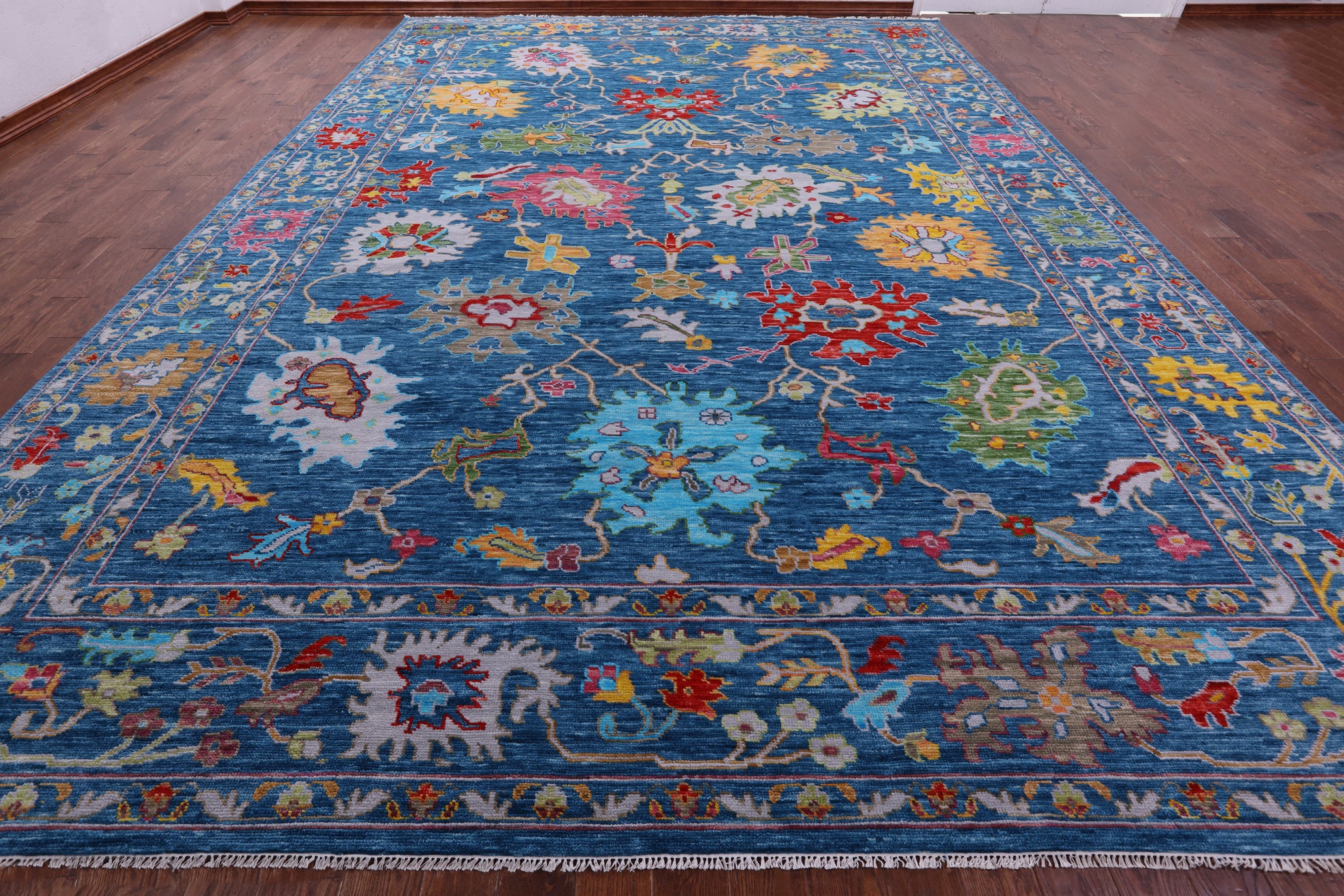 Blue Turkish Oushak Hand Knotted Wool Rug - 12' 3" X 17' 11" - Golden Nile