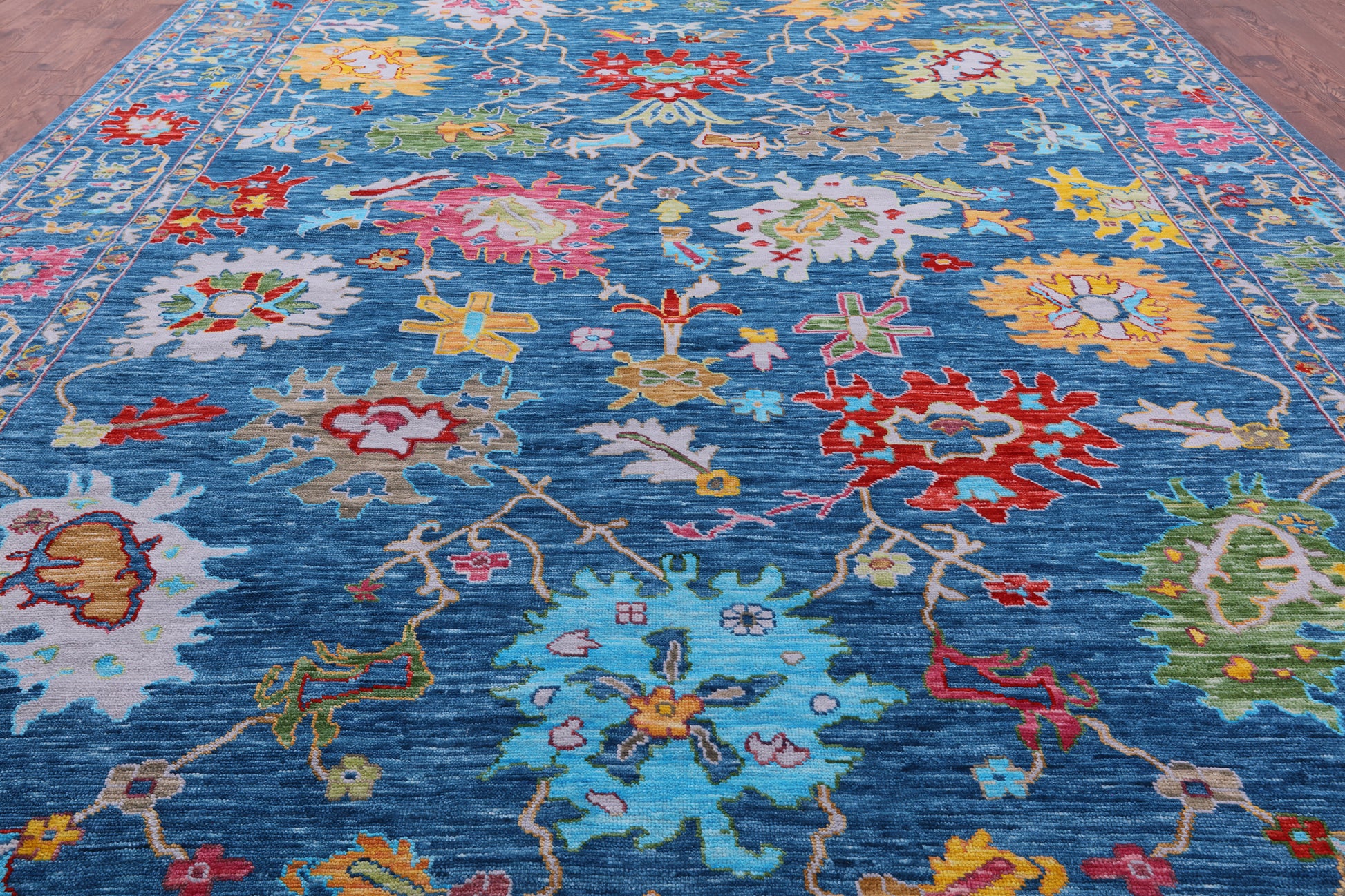 Blue Turkish Oushak Hand Knotted Wool Rug - 12' 3" X 17' 11" - Golden Nile
