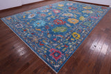 Blue Turkish Oushak Hand Knotted Wool Rug - 12' 3" X 17' 11" - Golden Nile