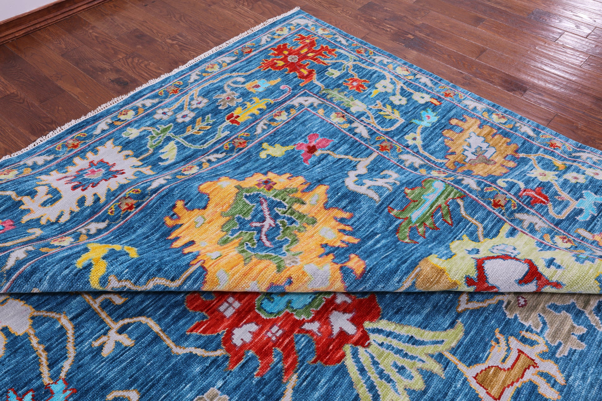 Blue Turkish Oushak Hand Knotted Wool Rug - 12' 3" X 17' 11" - Golden Nile