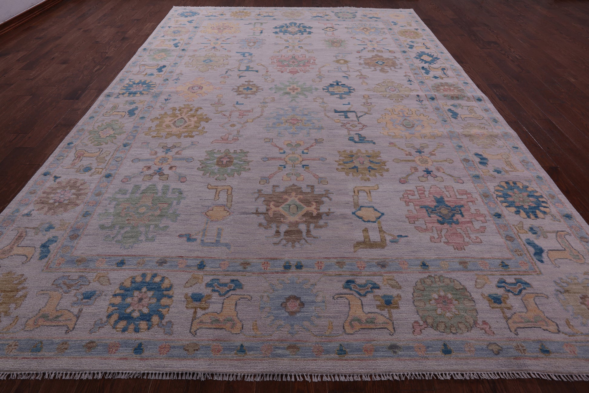 Ivory Turkish Oushak Hand Knotted Wool Rug - 10' 0" X 13' 11" - Golden Nile