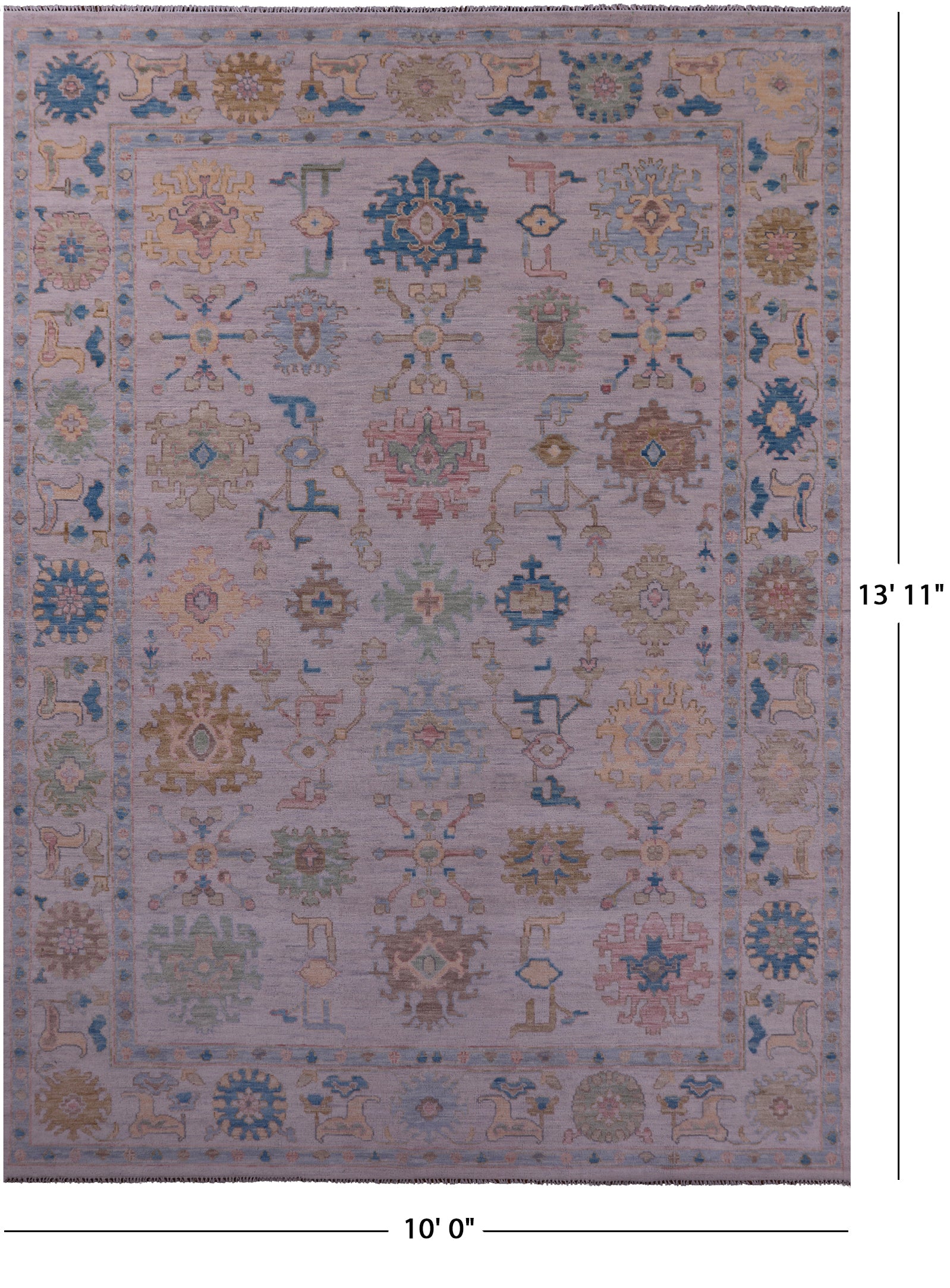 Ivory Turkish Oushak Hand Knotted Wool Rug - 10' 0" X 13' 11" - Golden Nile