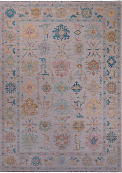 SUPER SALE Ivory Turkish Oushak Hand Knotted Wool Rug - 10' 0" X 13' 11"