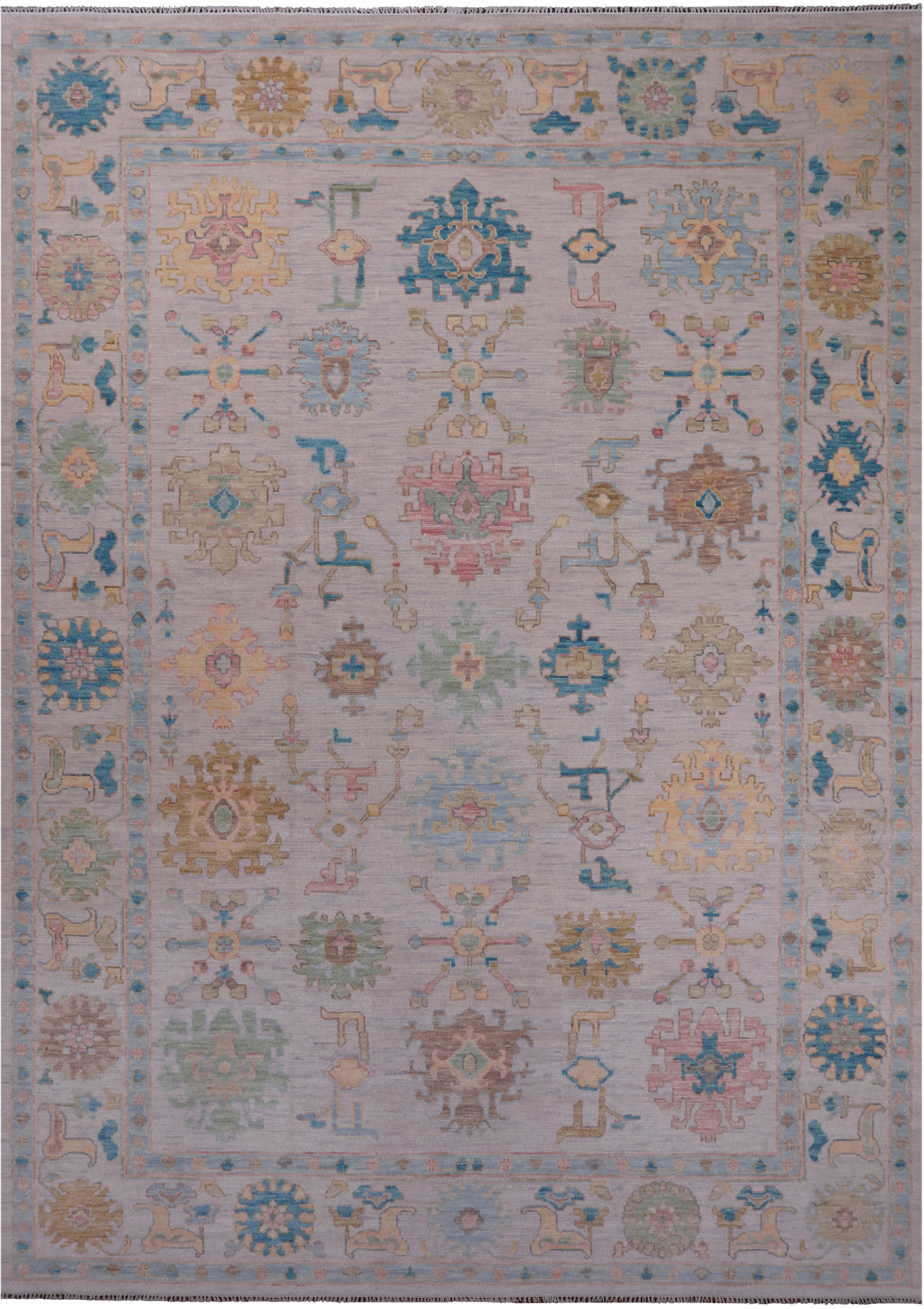SUPER SALE Ivory Turkish Oushak Hand Knotted Wool Rug - 10' 0" X 13' 11"