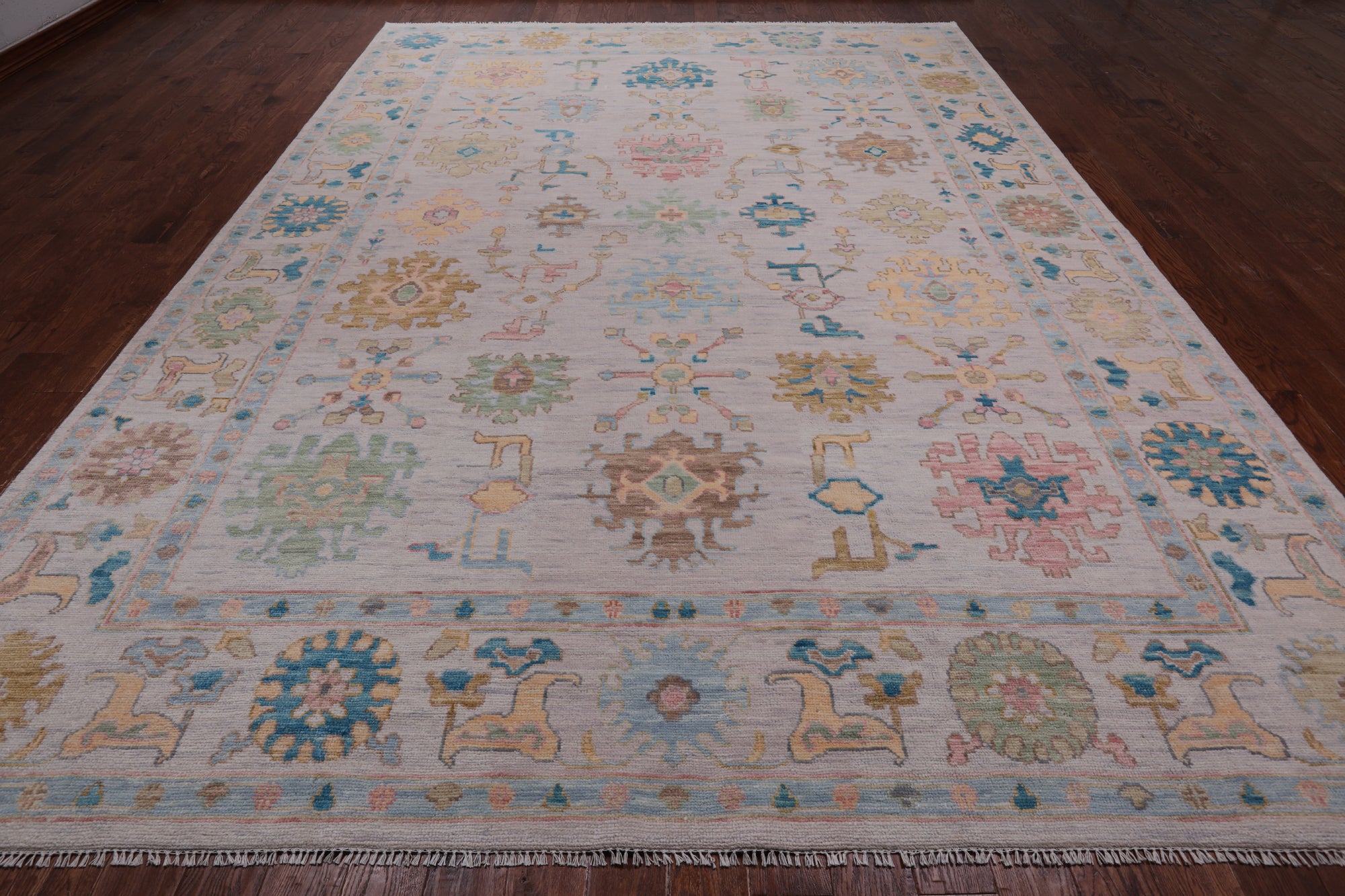 SUPER SALE Ivory Turkish Oushak Hand Knotted Wool Rug - 10' 0" X 13' 11"