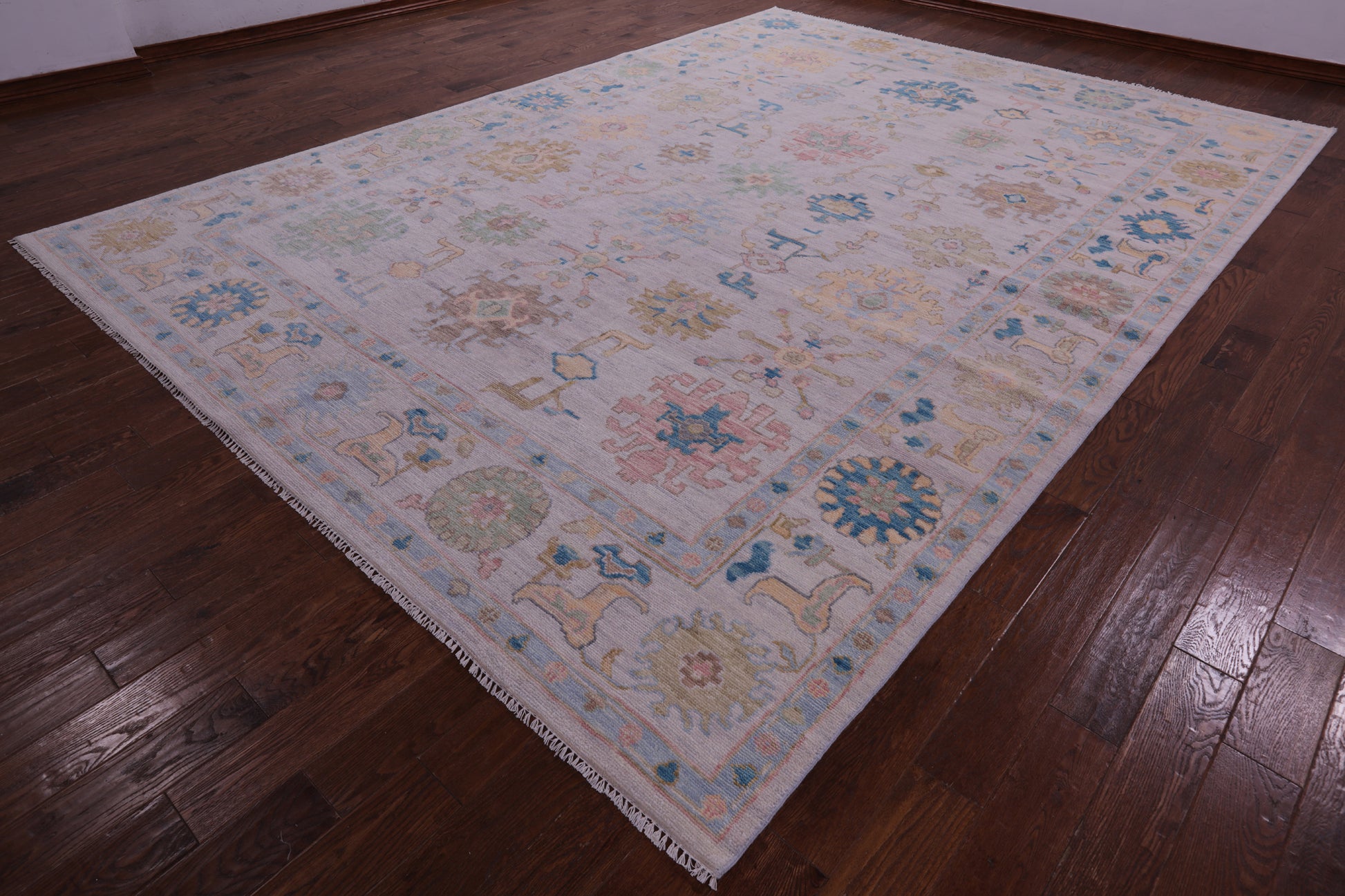 Ivory Turkish Oushak Hand Knotted Wool Rug - 10' 0" X 13' 11" - Golden Nile