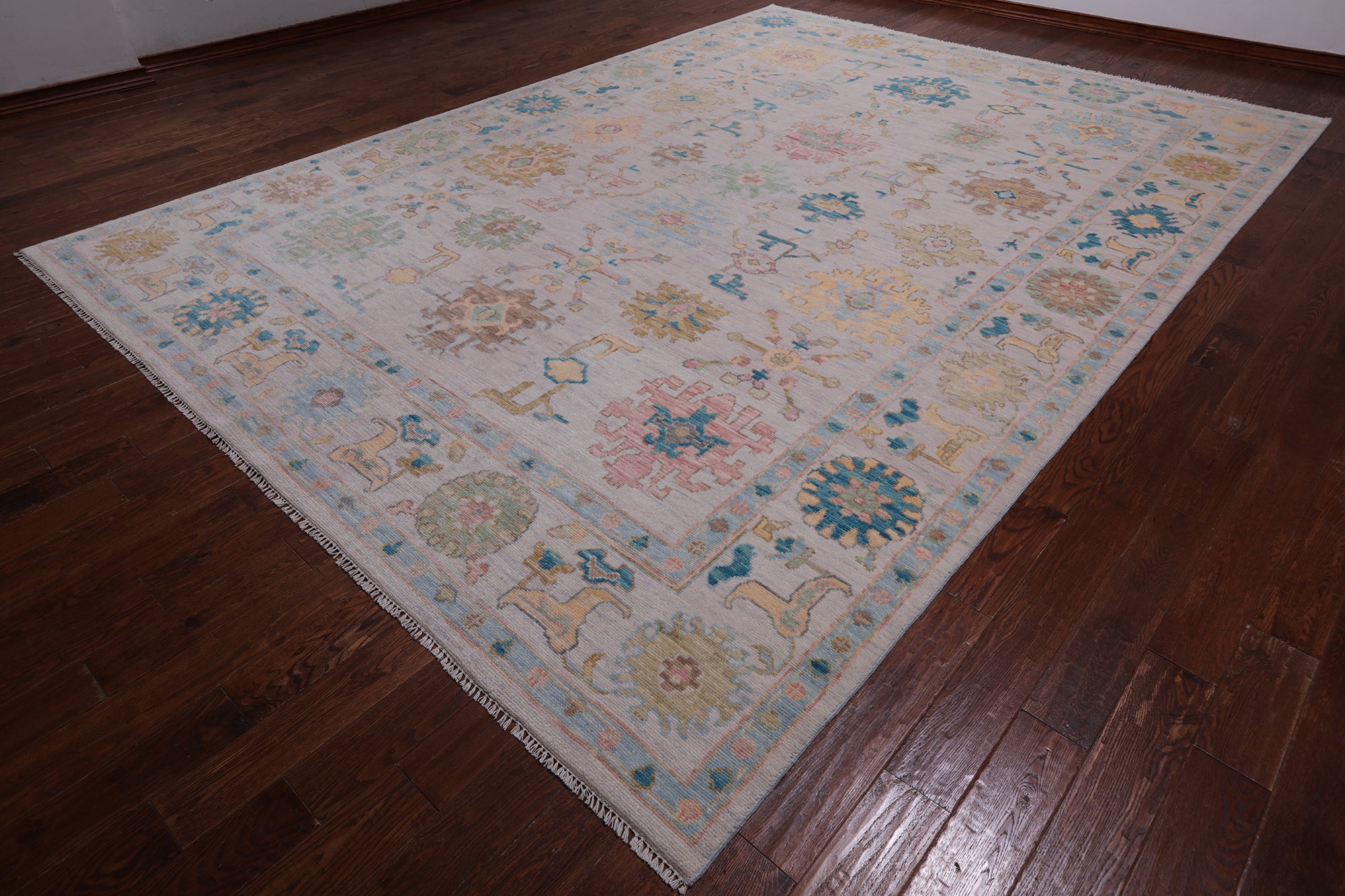 SUPER SALE Ivory Turkish Oushak Hand Knotted Wool Rug - 10' 0" X 13' 11"