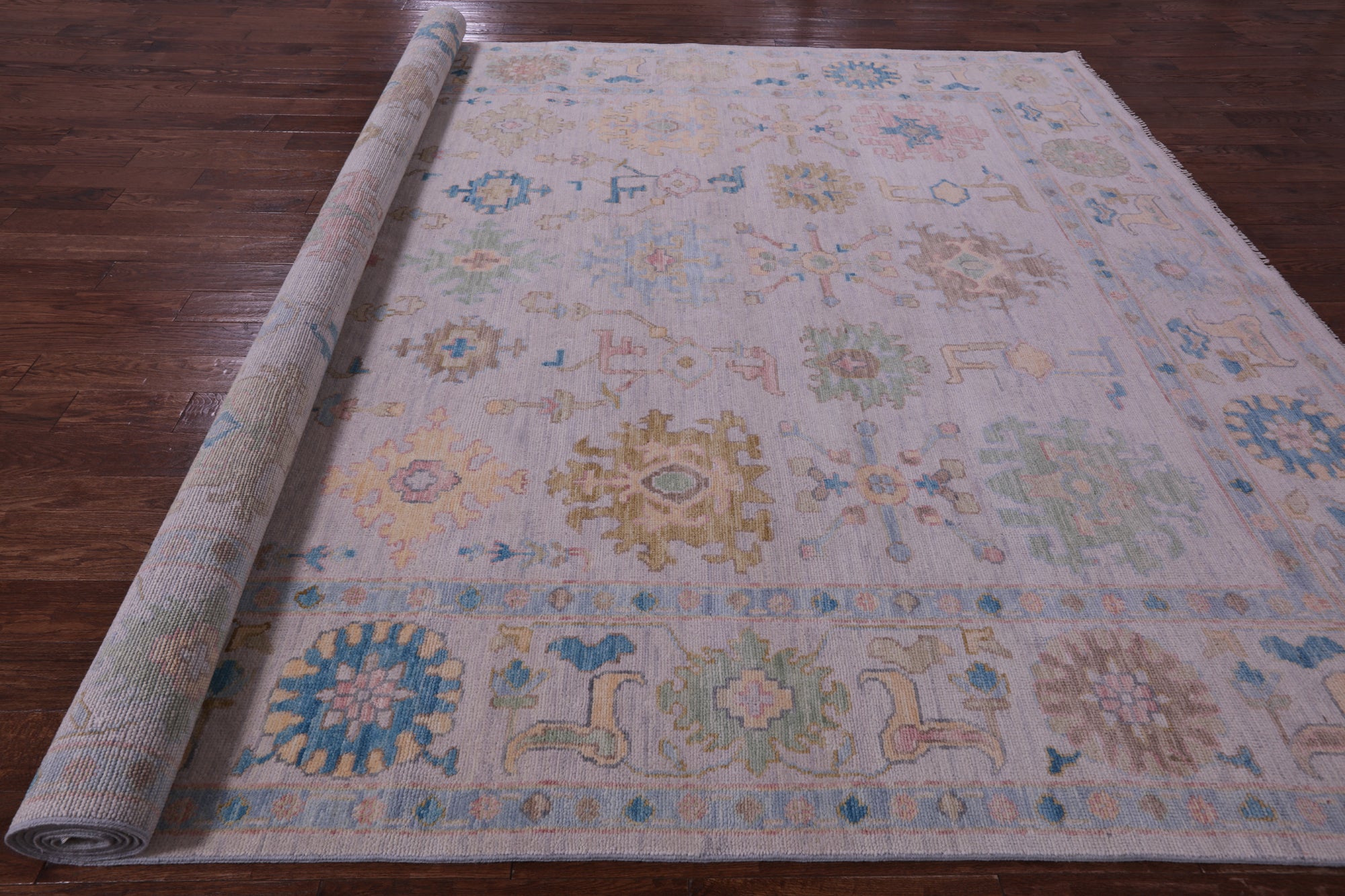 Ivory Turkish Oushak Hand Knotted Wool Rug - 10' 0" X 13' 11" - Golden Nile