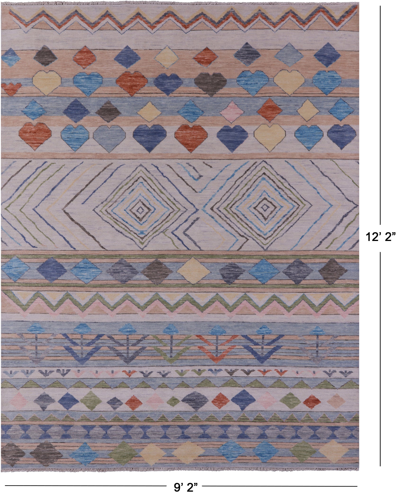 Tribal Moroccan Hand Knotted Wool Rug - 9' 2" X 12' 2" - Golden Nile