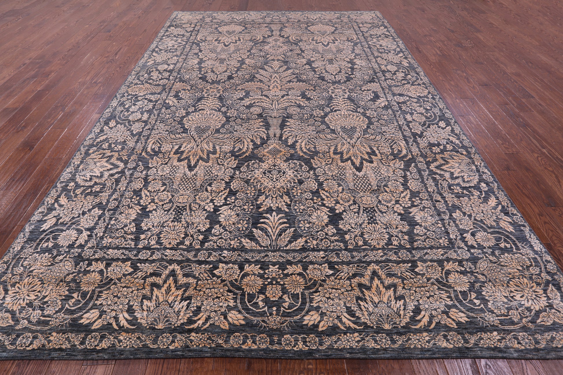 Grey Persian Tabriz Hand Knotted Wool & Silk Rug - 8' 11" X 13' 7" - Golden Nile