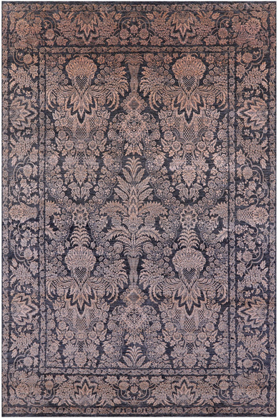 Grey Persian Tabriz Hand Knotted Wool & Silk Rug - 8' 11" X 13' 7" - Golden Nile