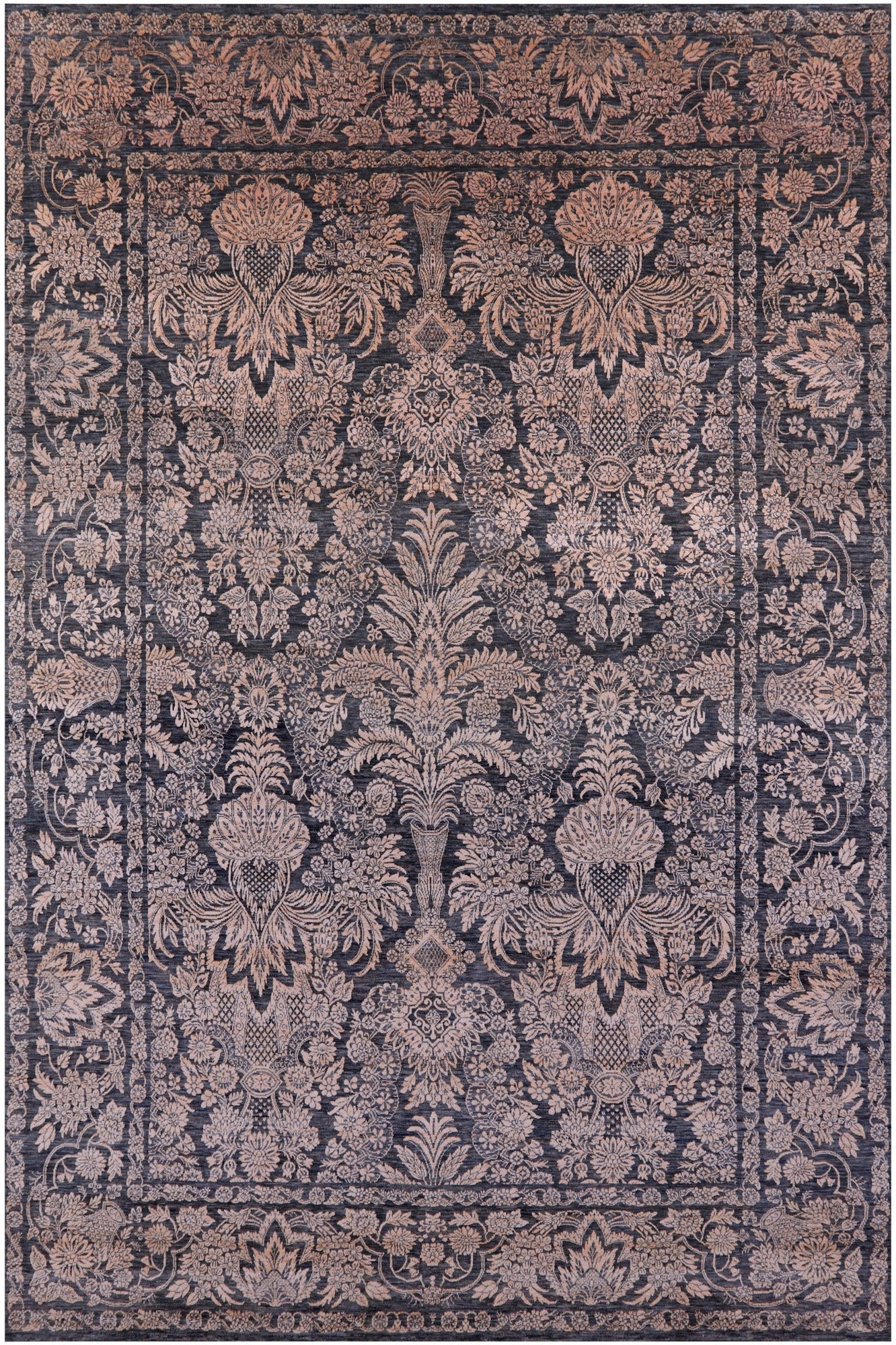 Grey Persian Tabriz Hand Knotted Wool & Silk Rug - 8' 11" X 13' 7" - Golden Nile