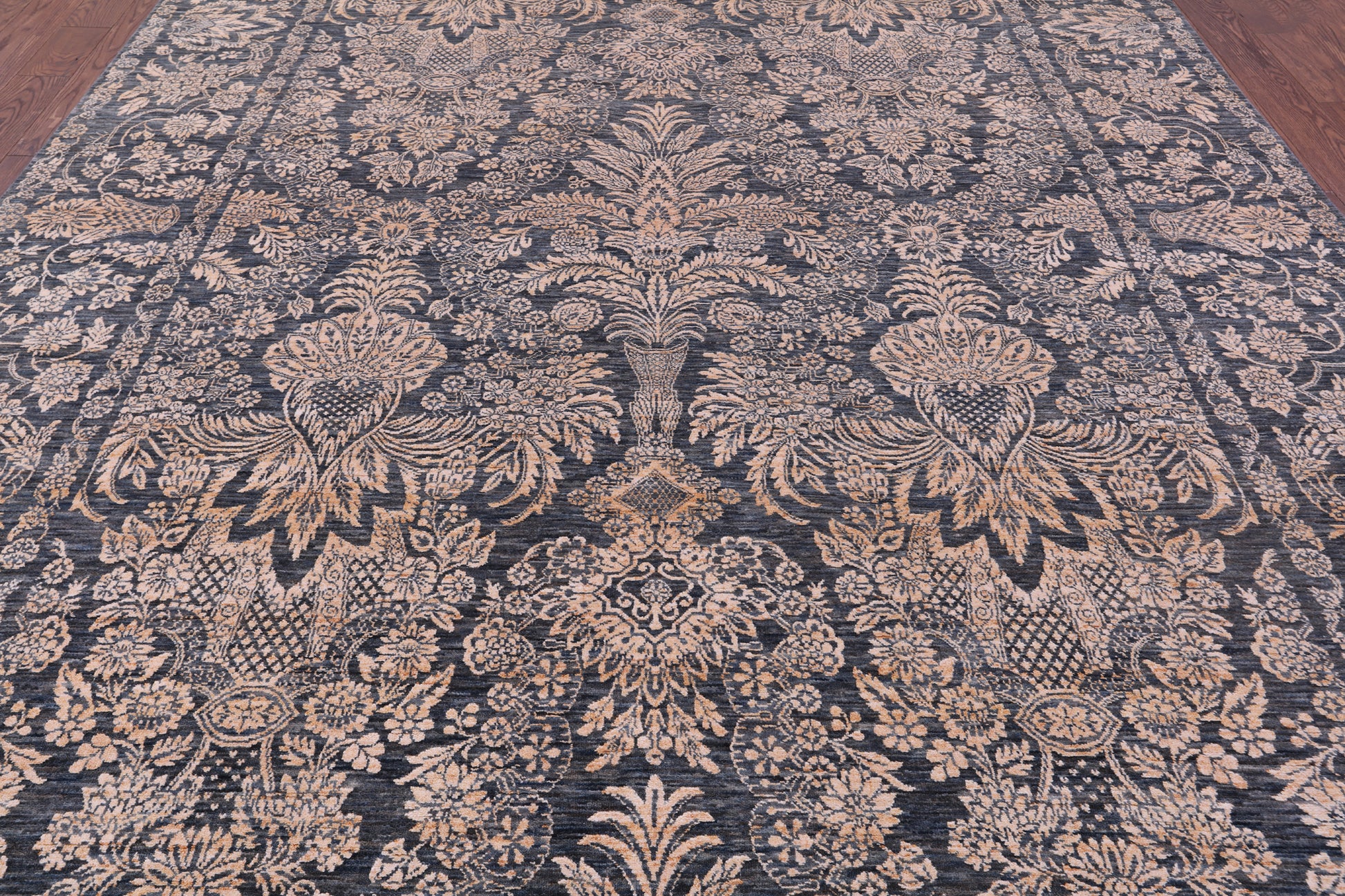Grey Persian Tabriz Hand Knotted Wool & Silk Rug - 8' 11" X 13' 7" - Golden Nile