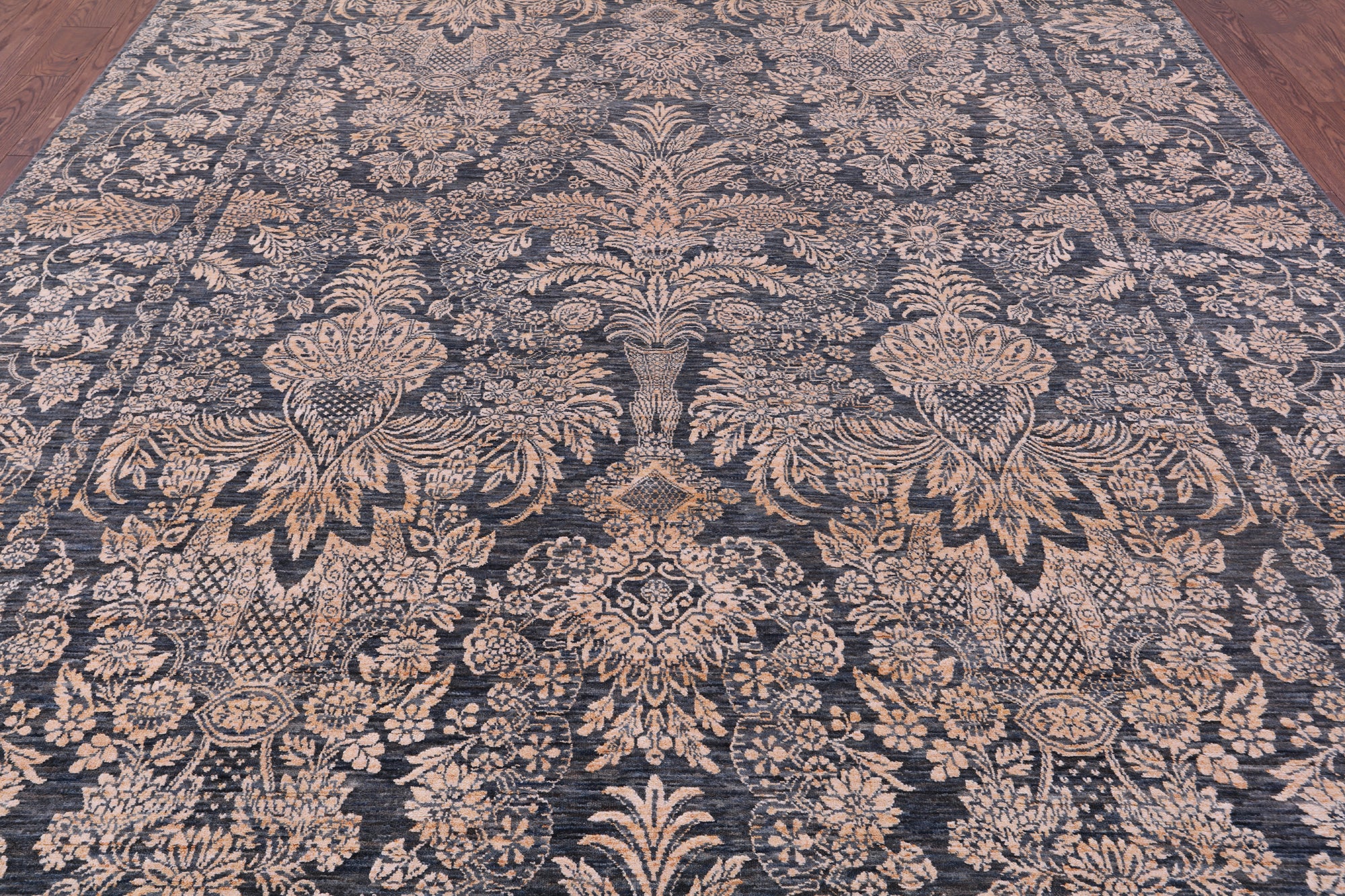 Grey Persian Tabriz Hand Knotted Wool & Silk Rug - 8' 11" X 13' 7" - Golden Nile
