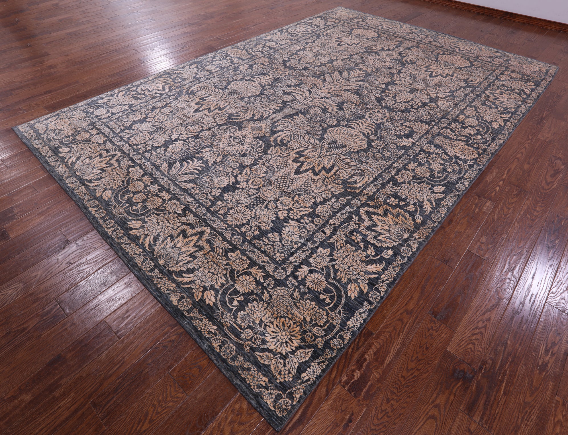 Grey Persian Tabriz Hand Knotted Wool & Silk Rug - 8' 11" X 13' 7" - Golden Nile
