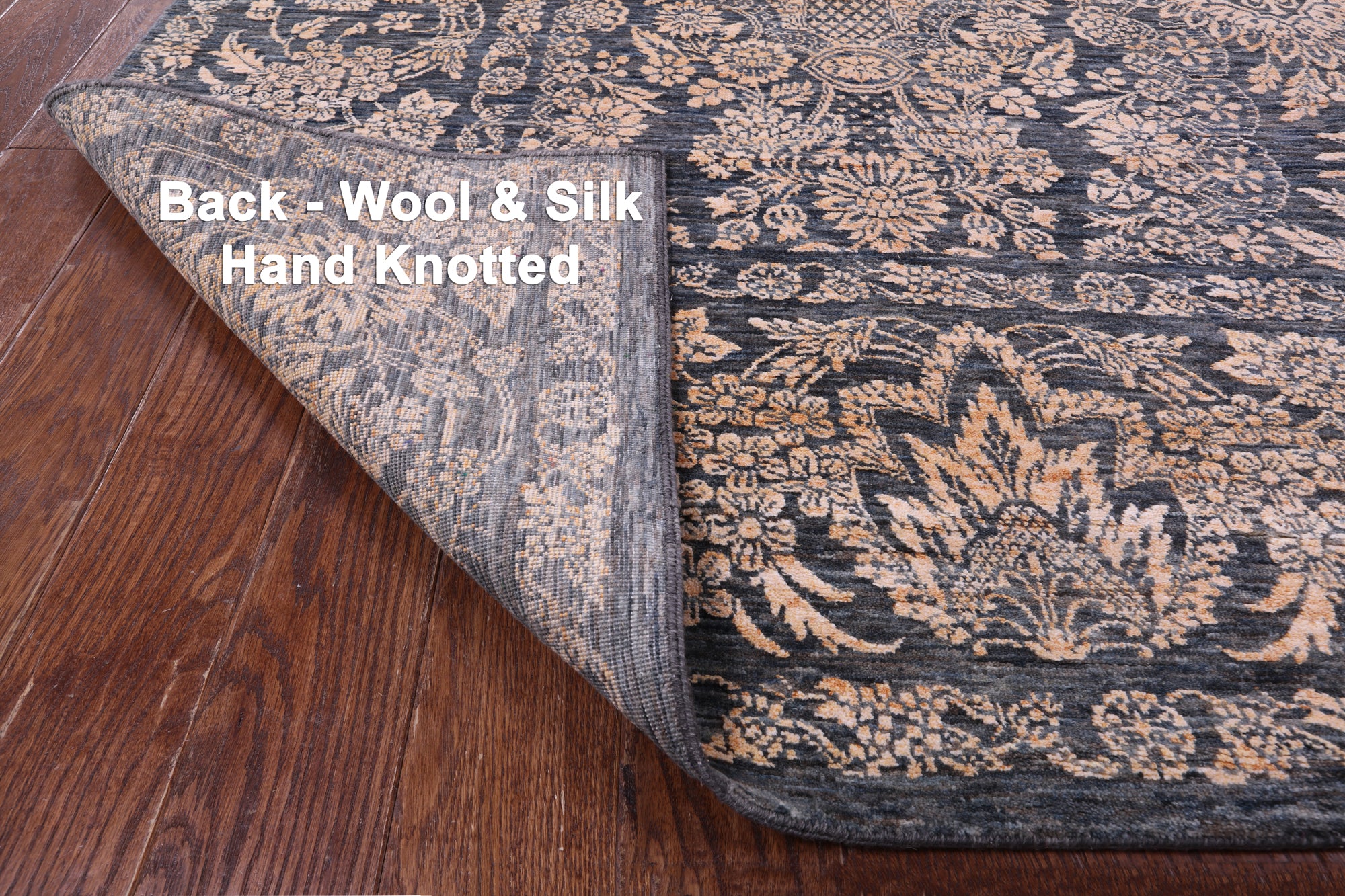 Grey Persian Tabriz Hand Knotted Wool & Silk Rug - 8' 11" X 13' 7" - Golden Nile
