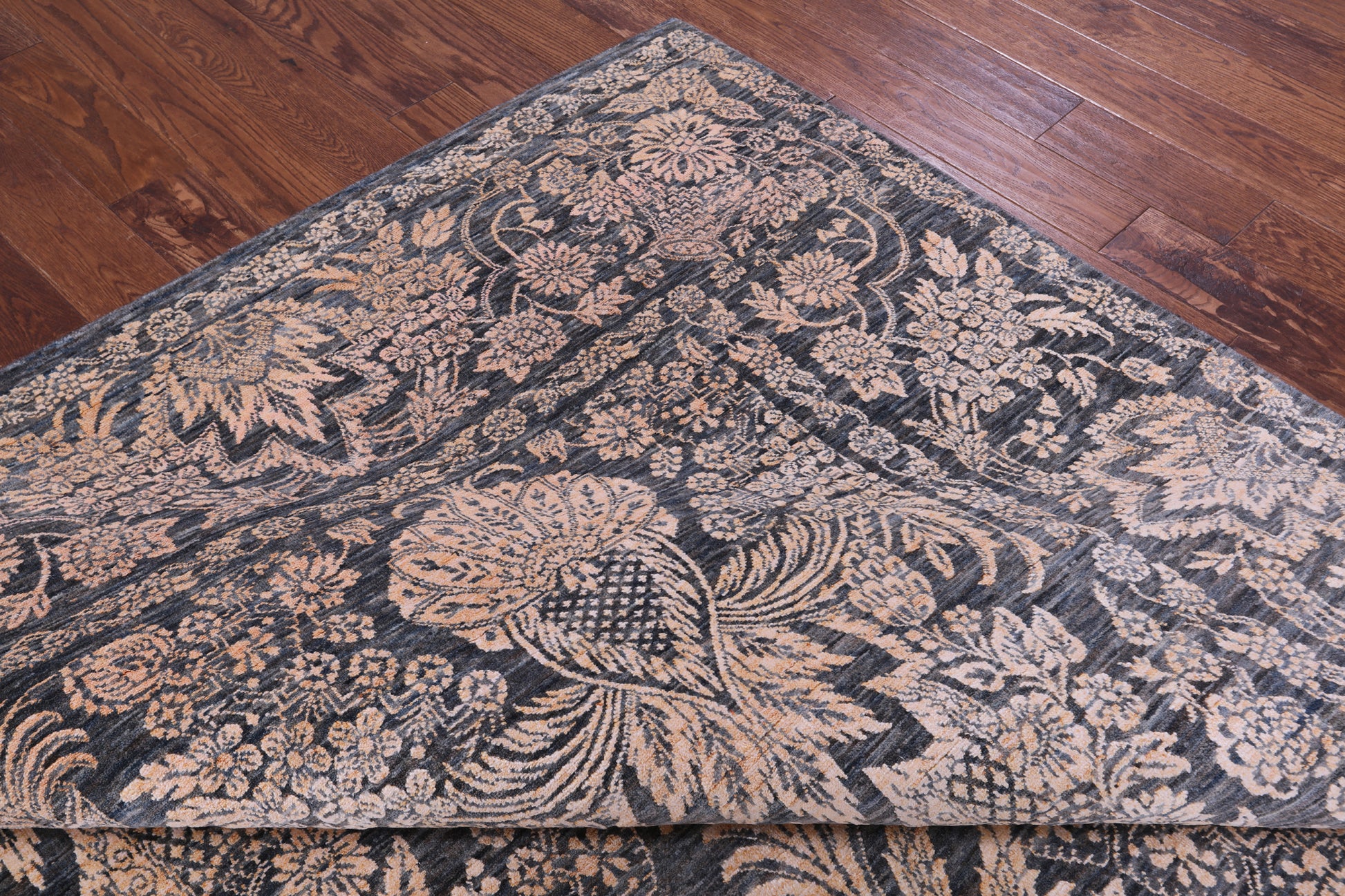 Grey Persian Tabriz Hand Knotted Wool & Silk Rug - 8' 11" X 13' 7" - Golden Nile
