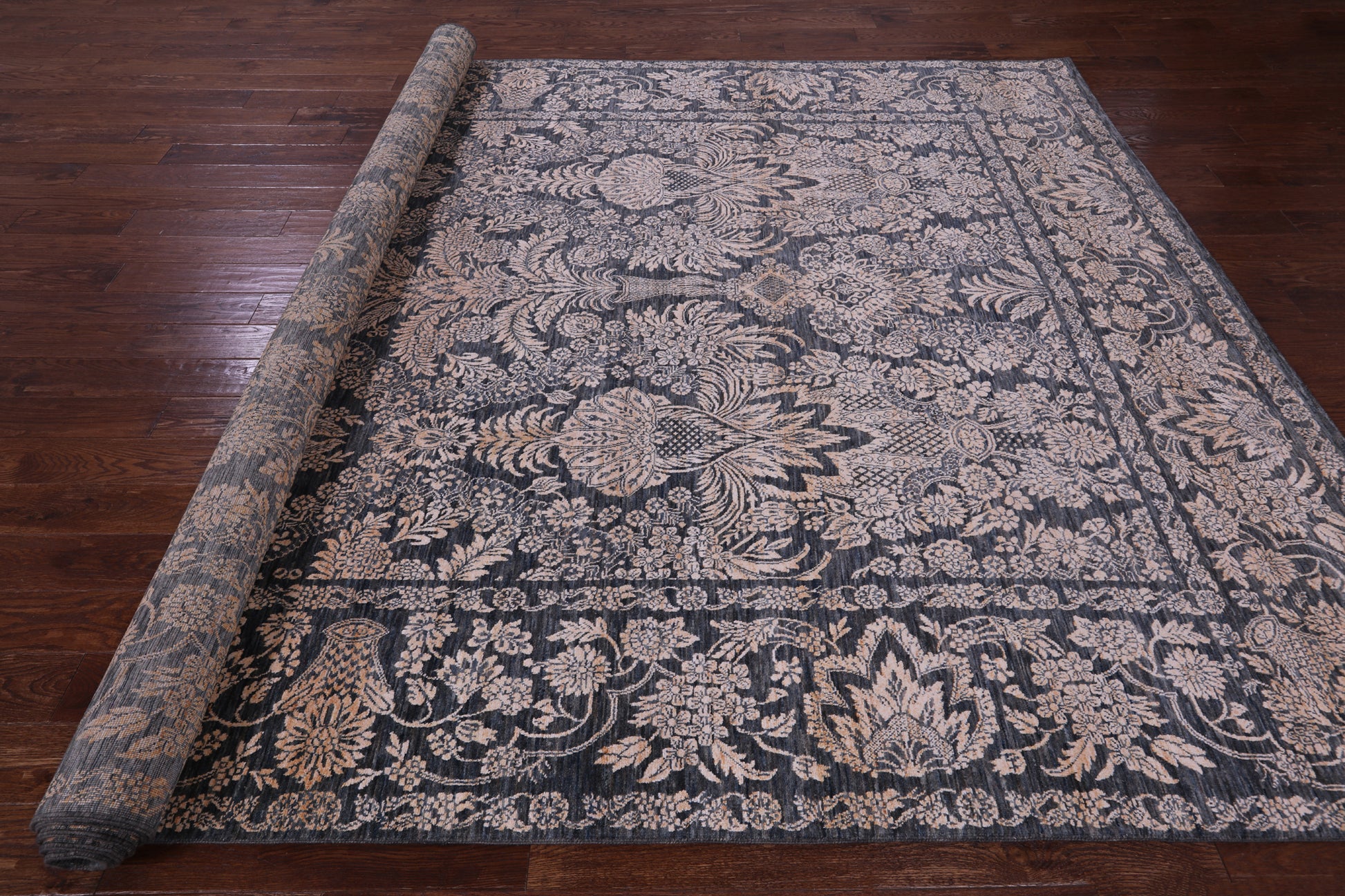 Grey Persian Tabriz Hand Knotted Wool & Silk Rug - 8' 11" X 13' 7" - Golden Nile