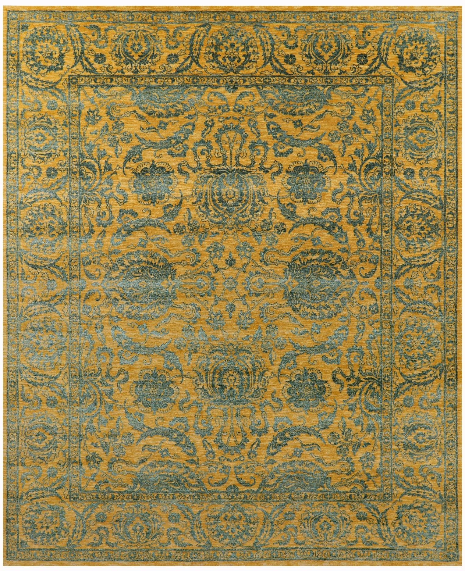 Gold Persian Tabriz Hand Knotted Wool & Silk Rug - 7' 11" X 9' 11" - Golden Nile