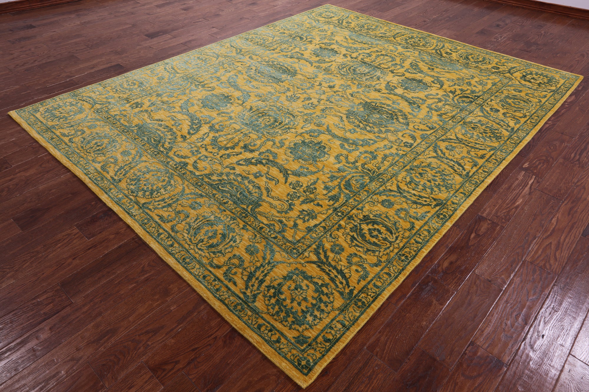 Gold Persian Tabriz Hand Knotted Wool & Silk Rug - 7' 11" X 9' 11" - Golden Nile