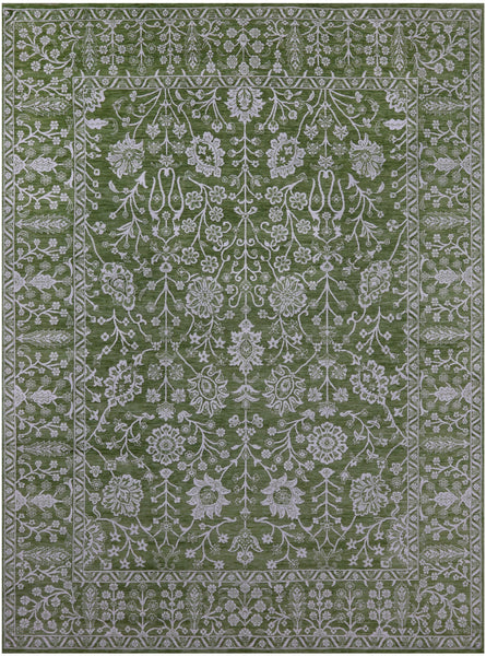 Green Persian Tabriz Hand Knotted Wool & Silk Rug - 8' 10" X 12' 1" - Golden Nile