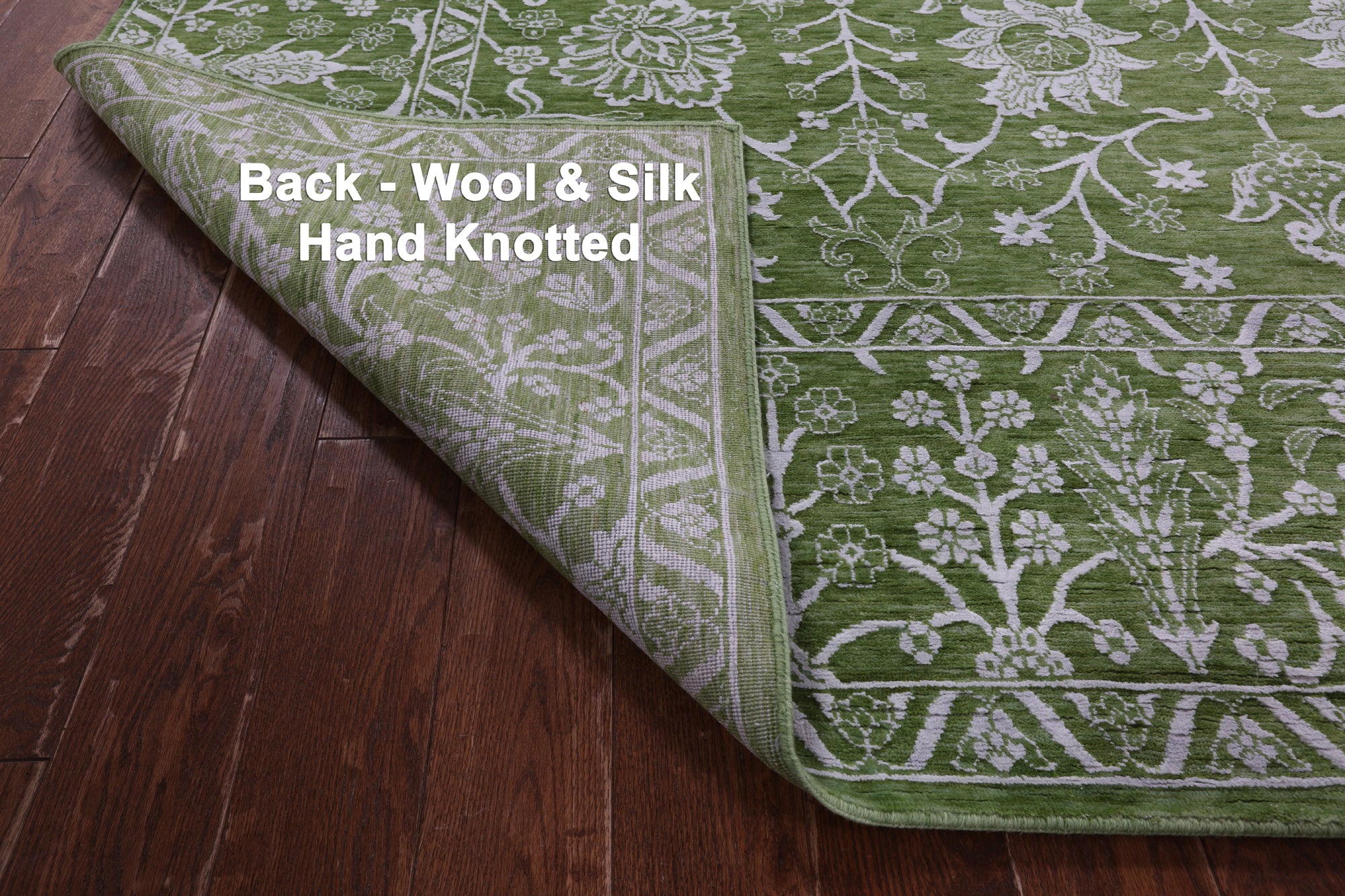 Green Persian Tabriz Hand Knotted Wool & Silk Rug - 8' 10" X 12' 1" - Golden Nile