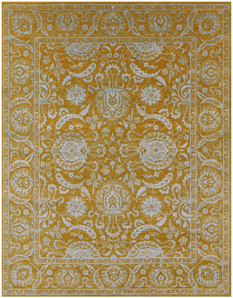Gold Persian Tabriz Hand Knotted Wool & Silk Rug - 8' 0" X 10' 2" - Golden Nile