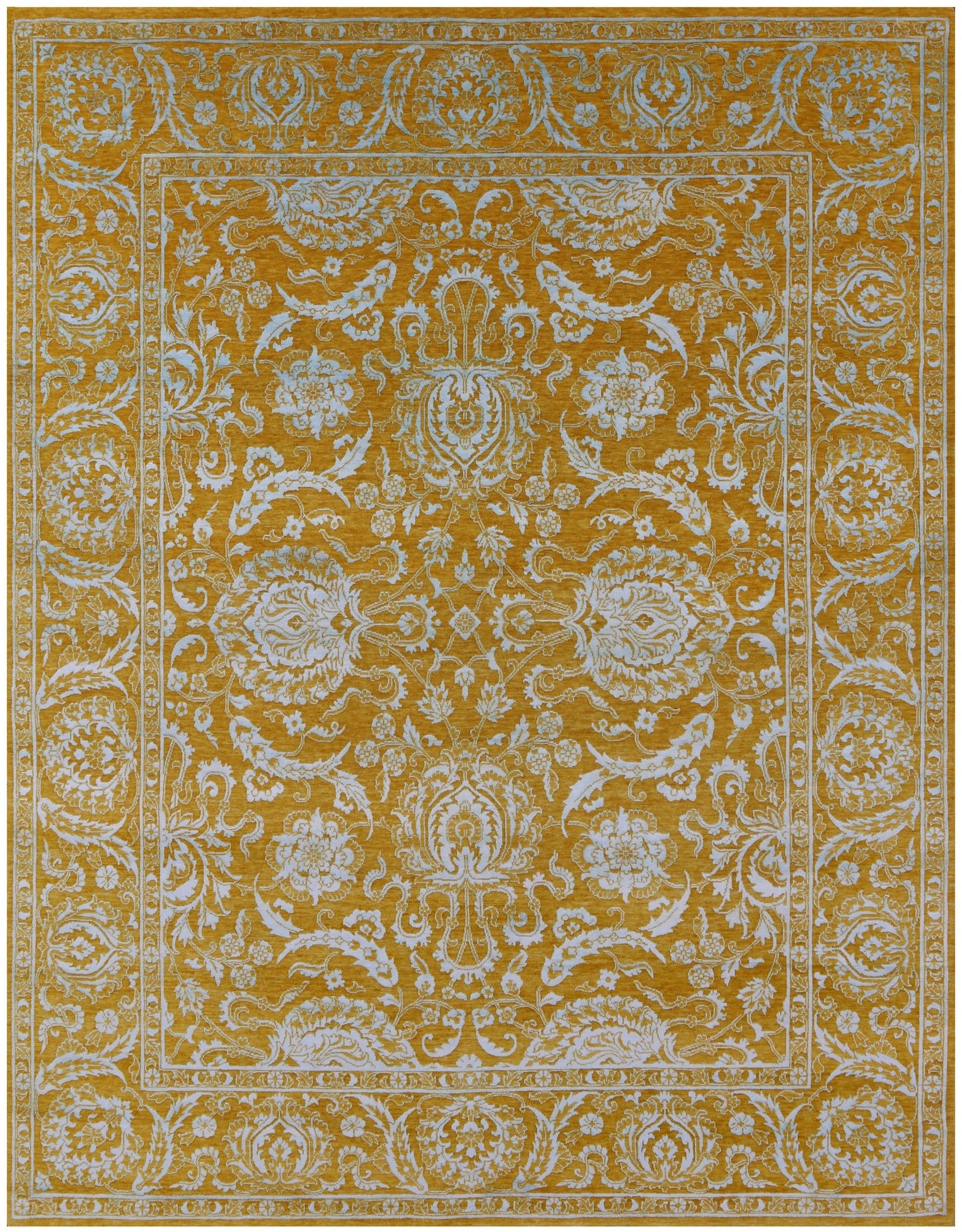 Gold Persian Tabriz Hand Knotted Wool & Silk Rug - 8' 0" X 10' 2" - Golden Nile