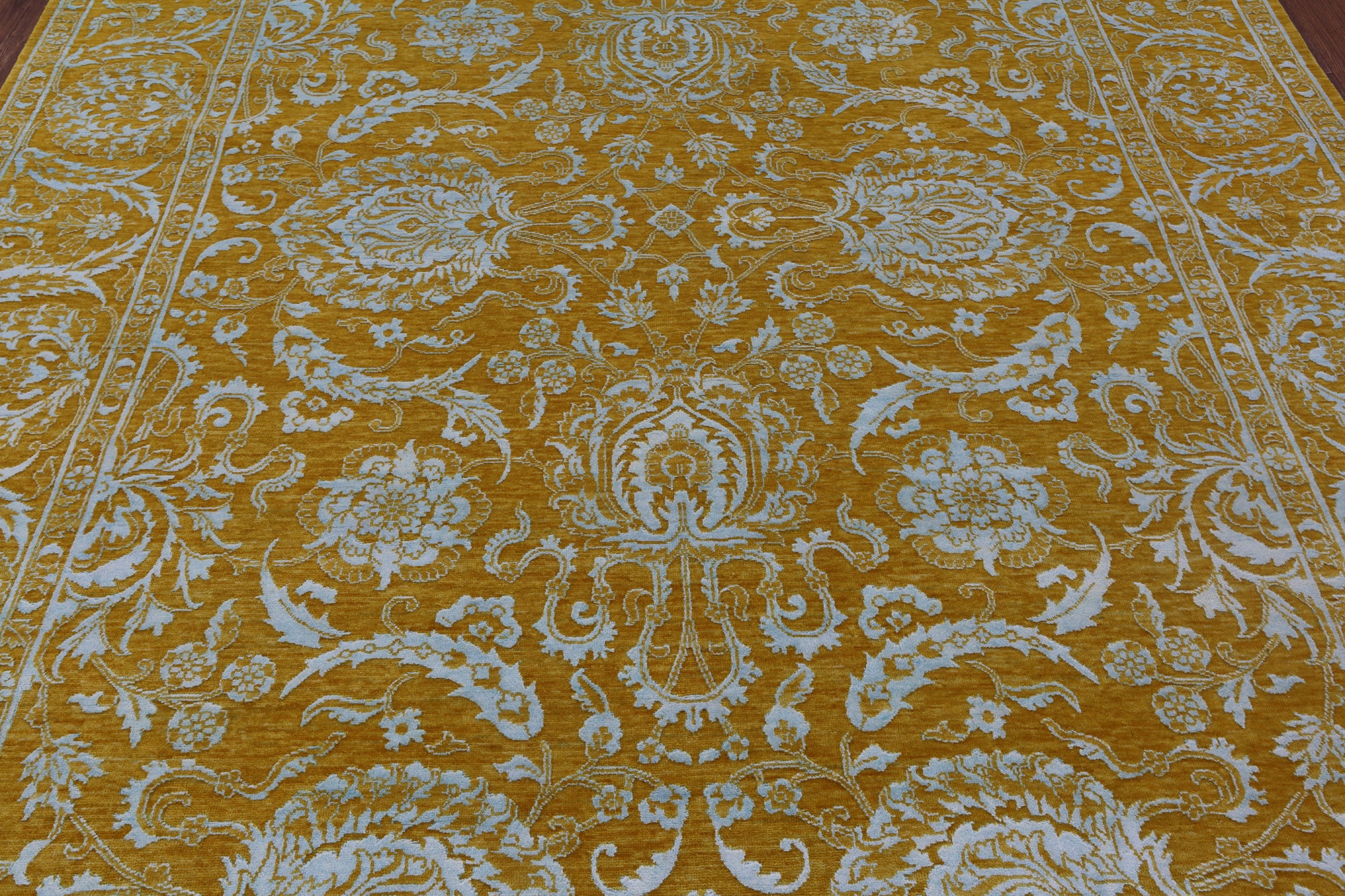 Gold Persian Tabriz Hand Knotted Wool & Silk Rug - 8' 0" X 10' 2" - Golden Nile