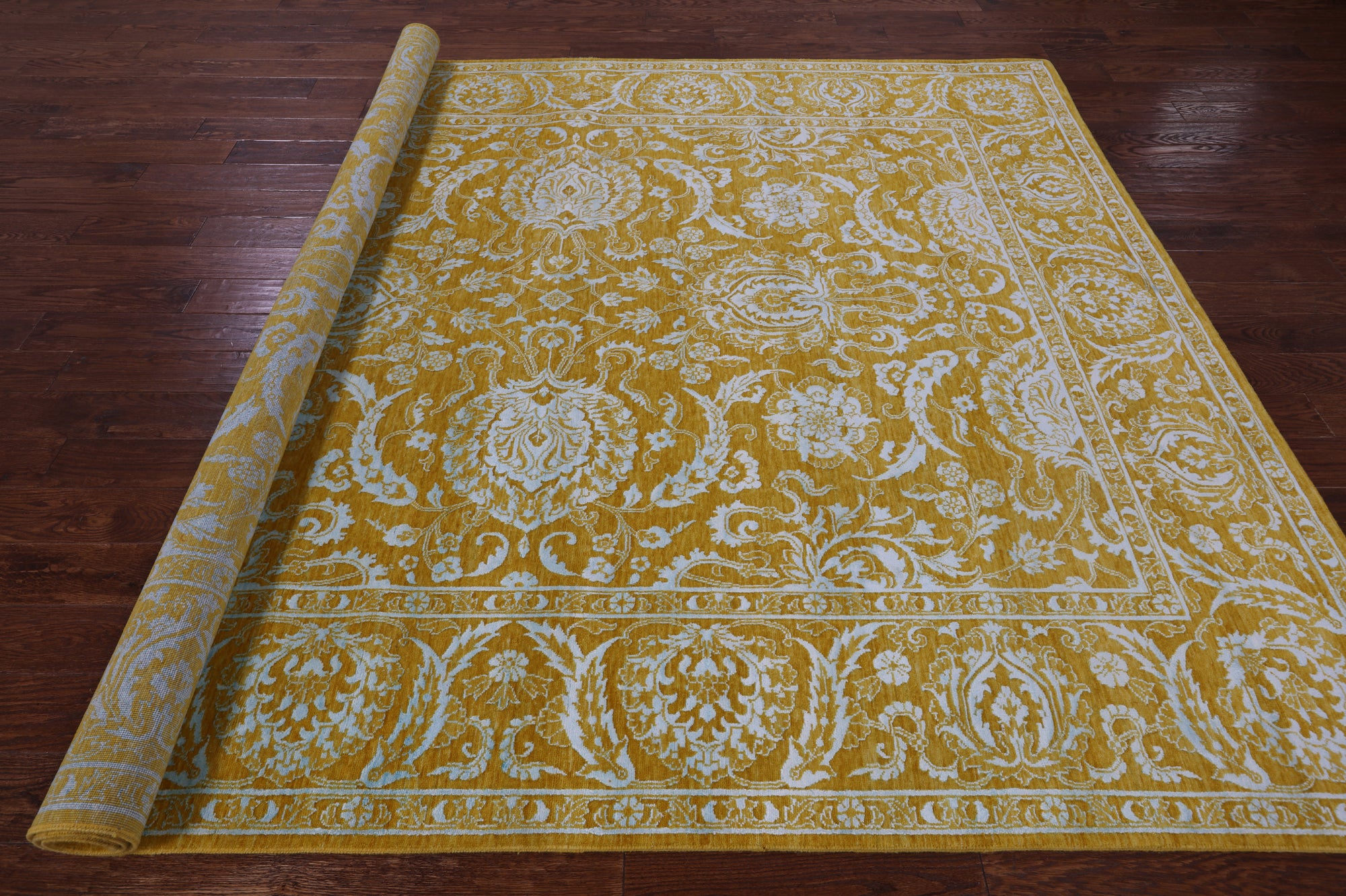 Gold Persian Tabriz Hand Knotted Wool & Silk Rug - 8' 0" X 10' 2" - Golden Nile