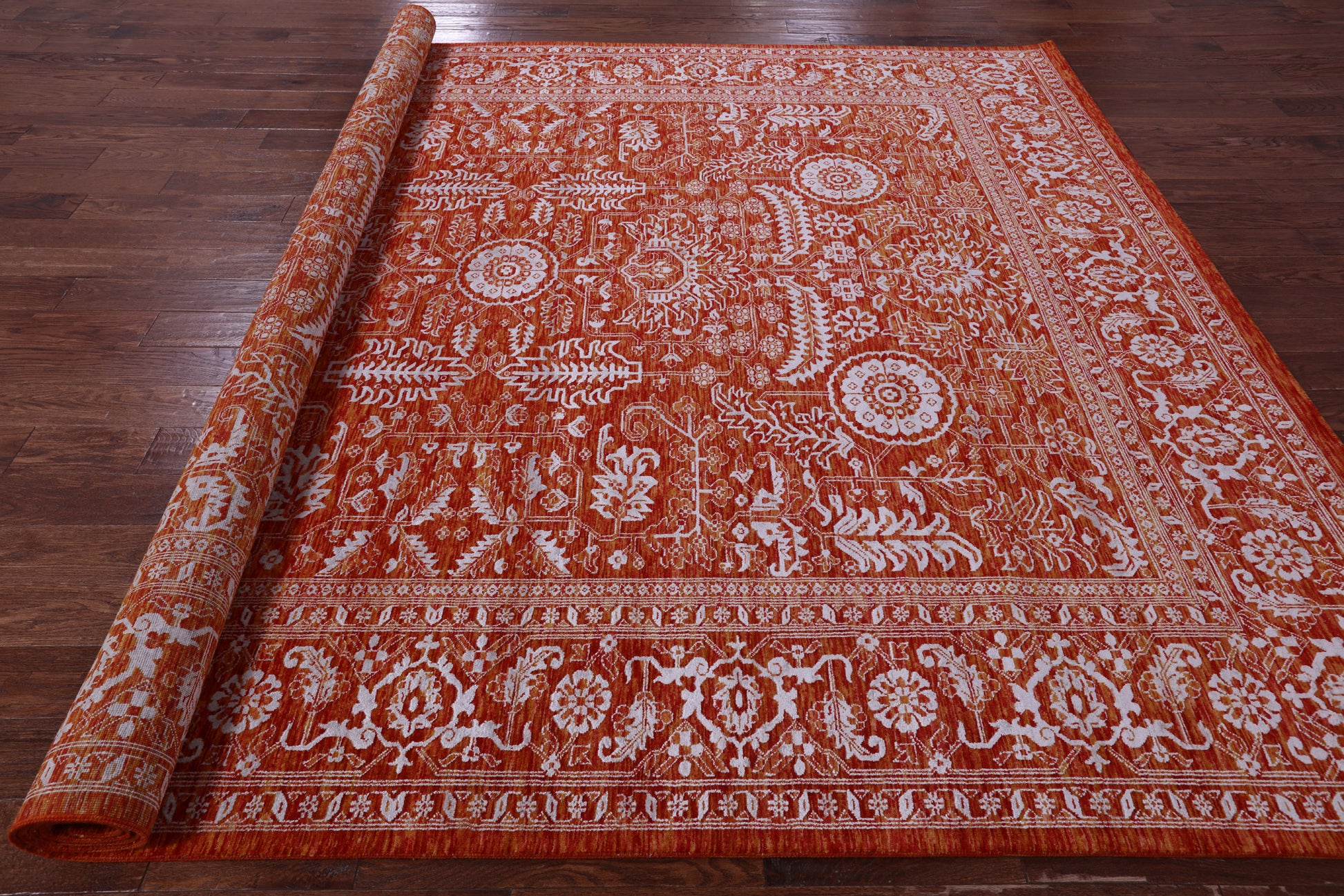 Orange Persian Tabriz Hand Knotted Wool & Silk Rug - 9' 0" X 11' 10" - Golden Nile