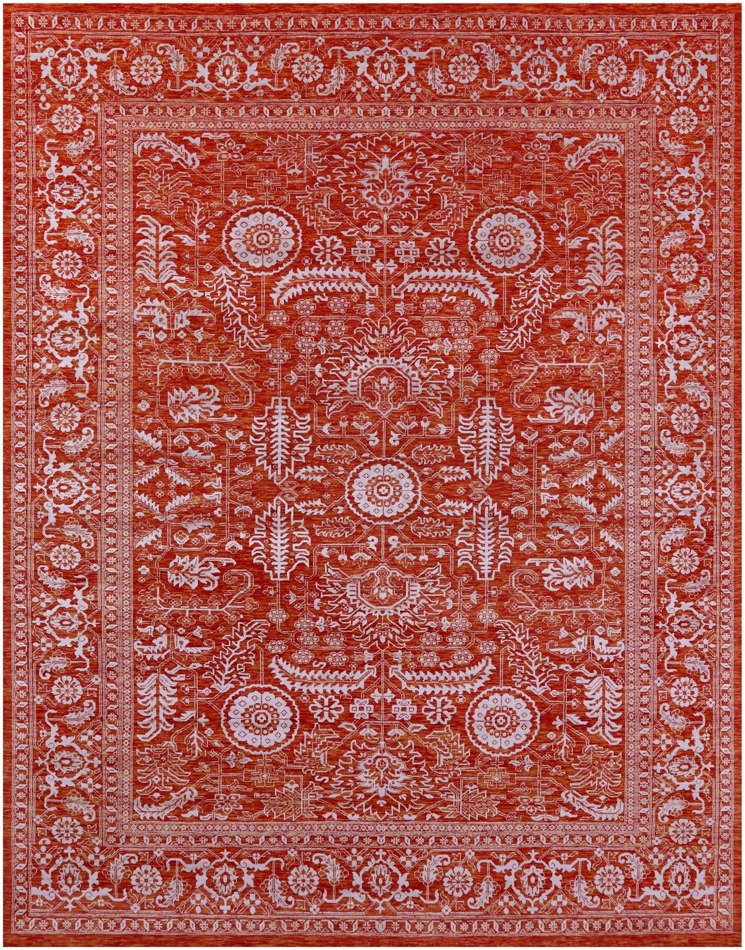 Orange Persian Tabriz Hand Knotted Wool & Silk Rug - 9' 0" X 11' 10" - Golden Nile