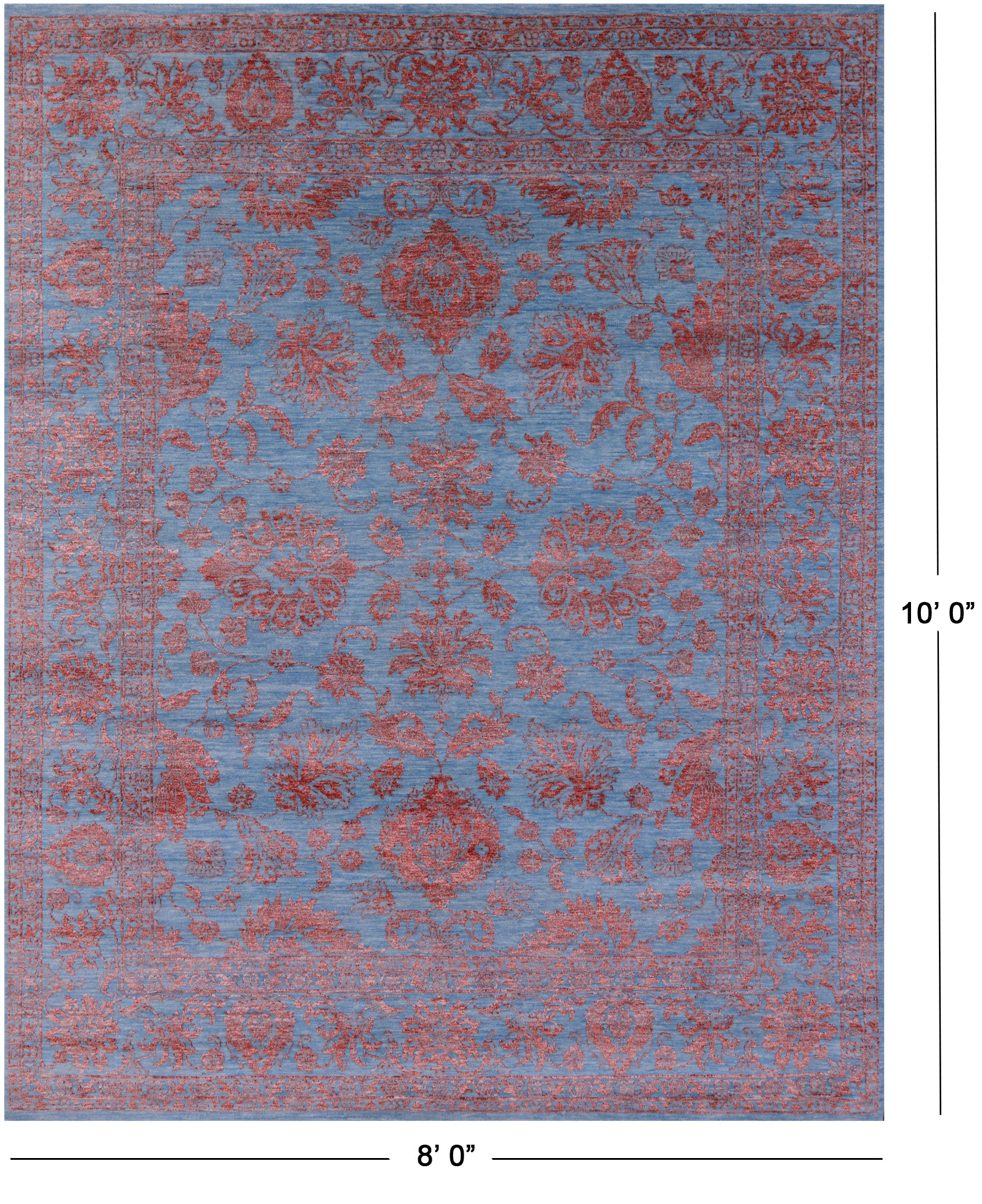 Blue Persian Tabriz Hand Knotted Wool & Silk Rug - 8' 0" X 10' 0" - Golden Nile