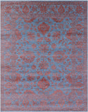 Blue Persian Tabriz Hand Knotted Wool & Silk Rug - 8' 0" X 10' 0" - Golden Nile