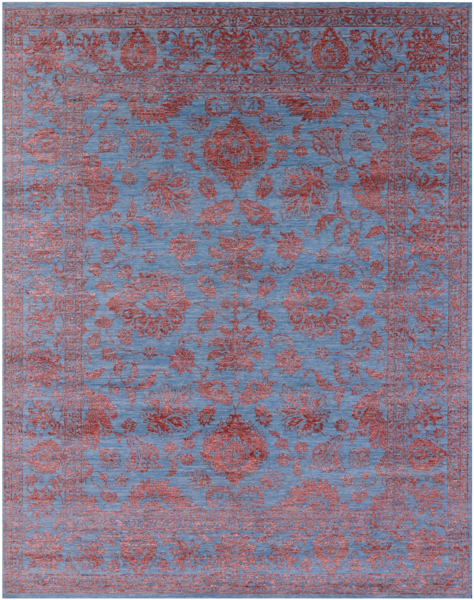 Blue Persian Tabriz Hand Knotted Wool & Silk Rug - 8' 0" X 10' 0" - Golden Nile
