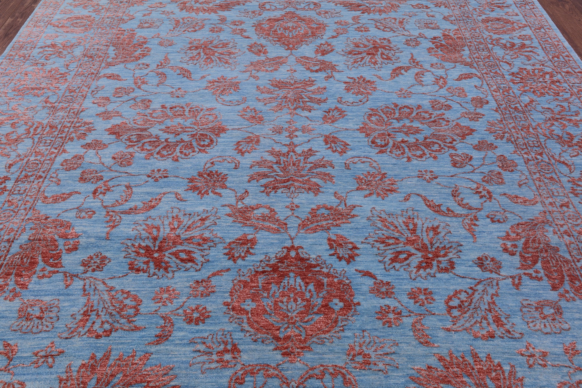 Blue Persian Tabriz Hand Knotted Wool & Silk Rug - 8' 0" X 10' 0" - Golden Nile