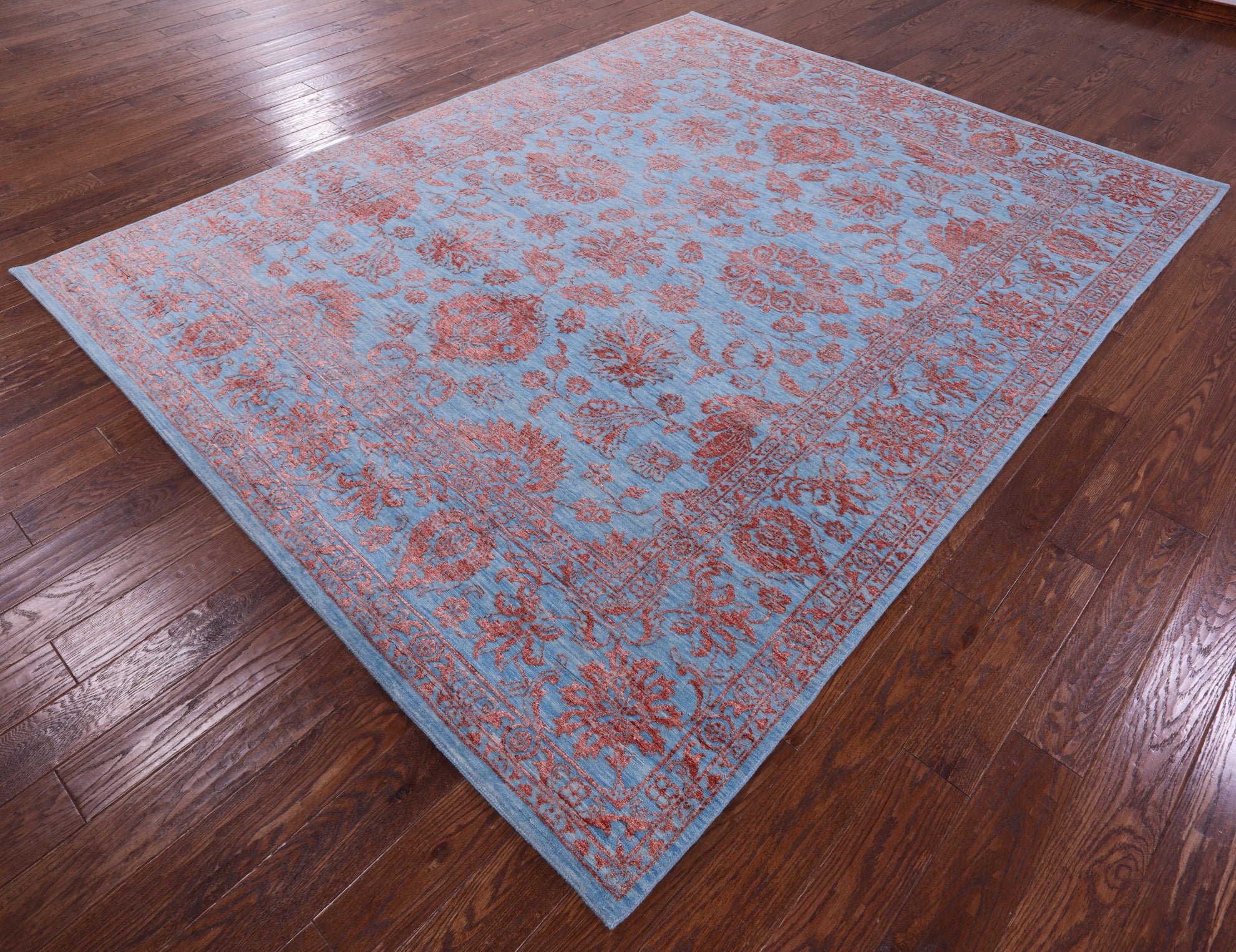 Blue Persian Tabriz Hand Knotted Wool & Silk Rug - 8' 0" X 10' 0" - Golden Nile