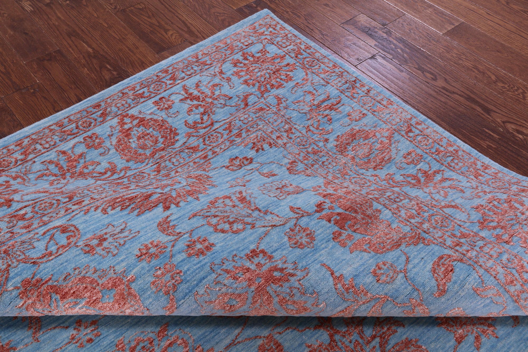Blue Persian Tabriz Hand Knotted Wool & Silk Rug - 8' 0" X 10' 0" - Golden Nile