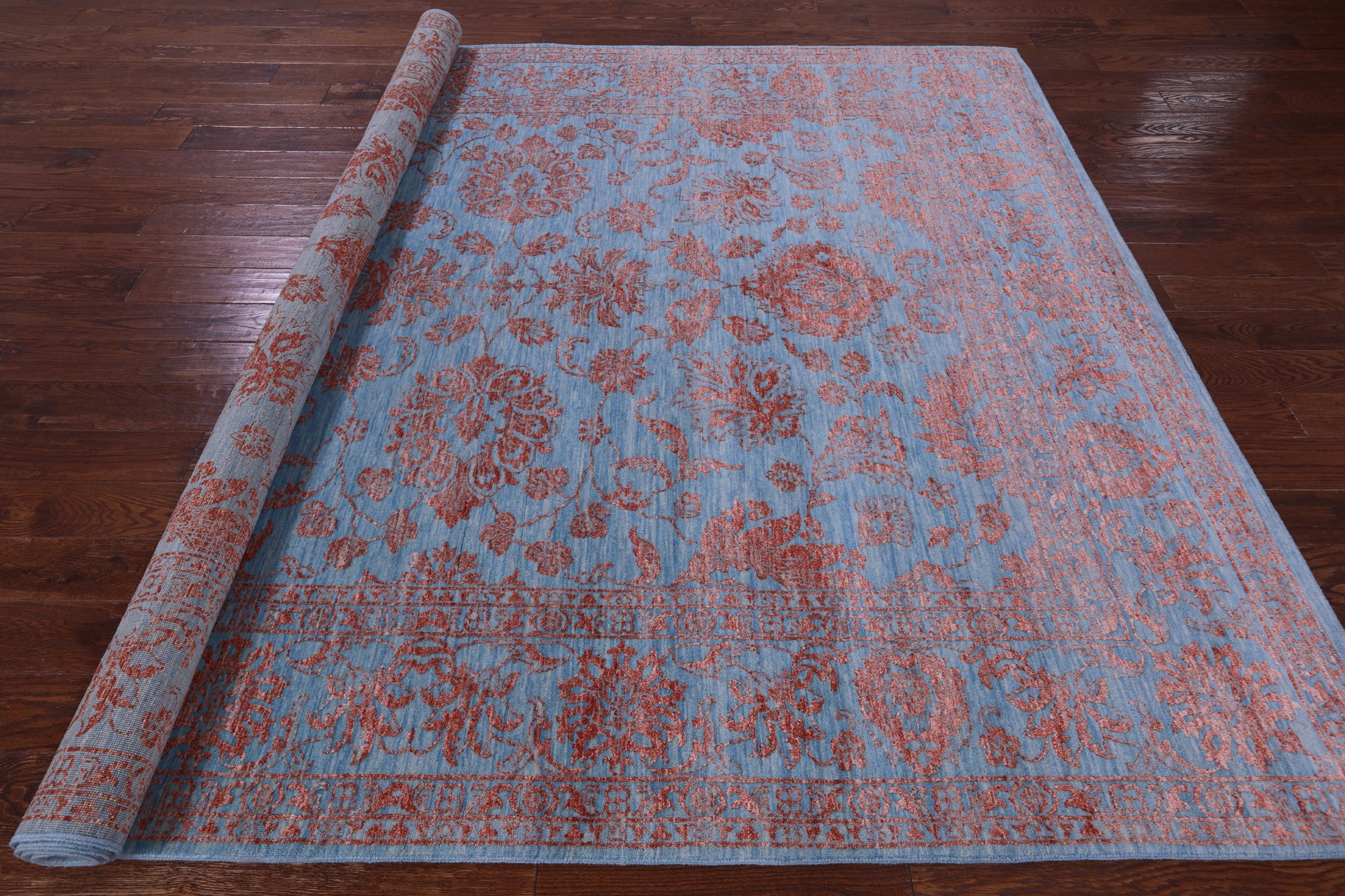 Blue Persian Tabriz Hand Knotted Wool & Silk Rug - 8' 0" X 10' 0" - Golden Nile