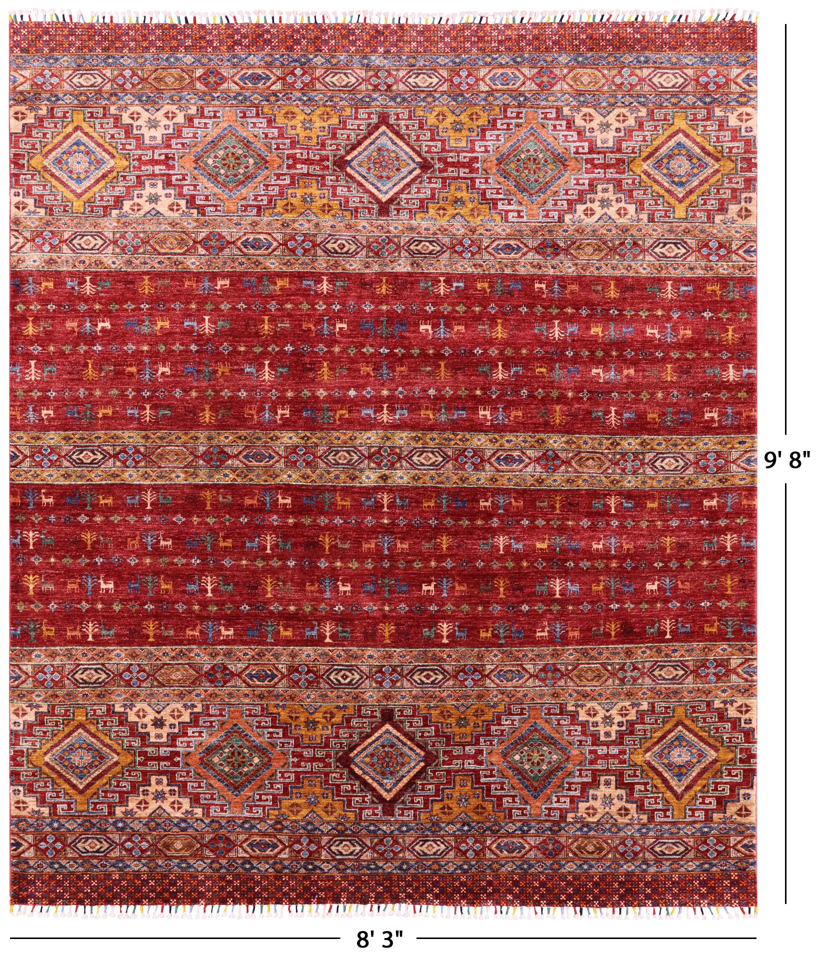 Red Tribal Persian Gabbeh Hand Knotted Wool Area Rug - 8' 3" X 9' 8" - Golden Nile
