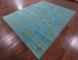 Blue Persian Sickle Leaf Handmade Wool & Silk Rug - 8' 0" X 10' 0" - Golden Nile
