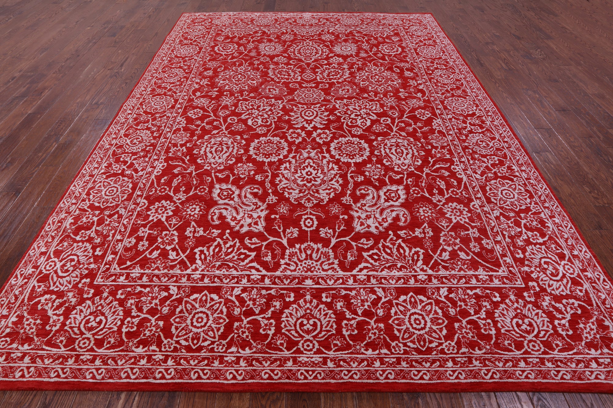 Red Persian Tabriz Hand Knotted Wool & Silk Rug - 9' 1" X 11' 11" - Golden Nile